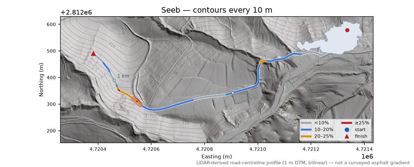 Seeb LiDAR hillshade map with contours