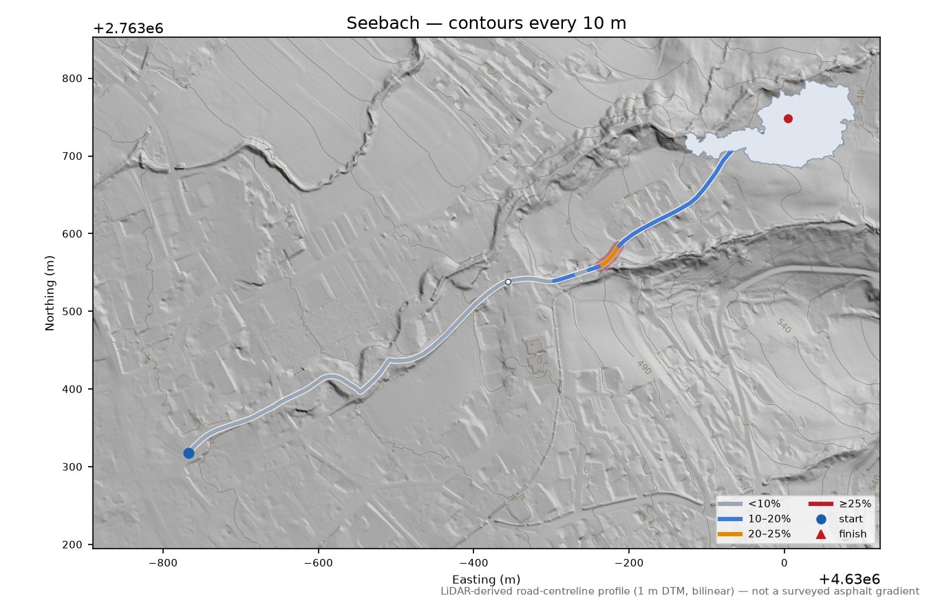 Seebach LiDAR hillshade map with contours