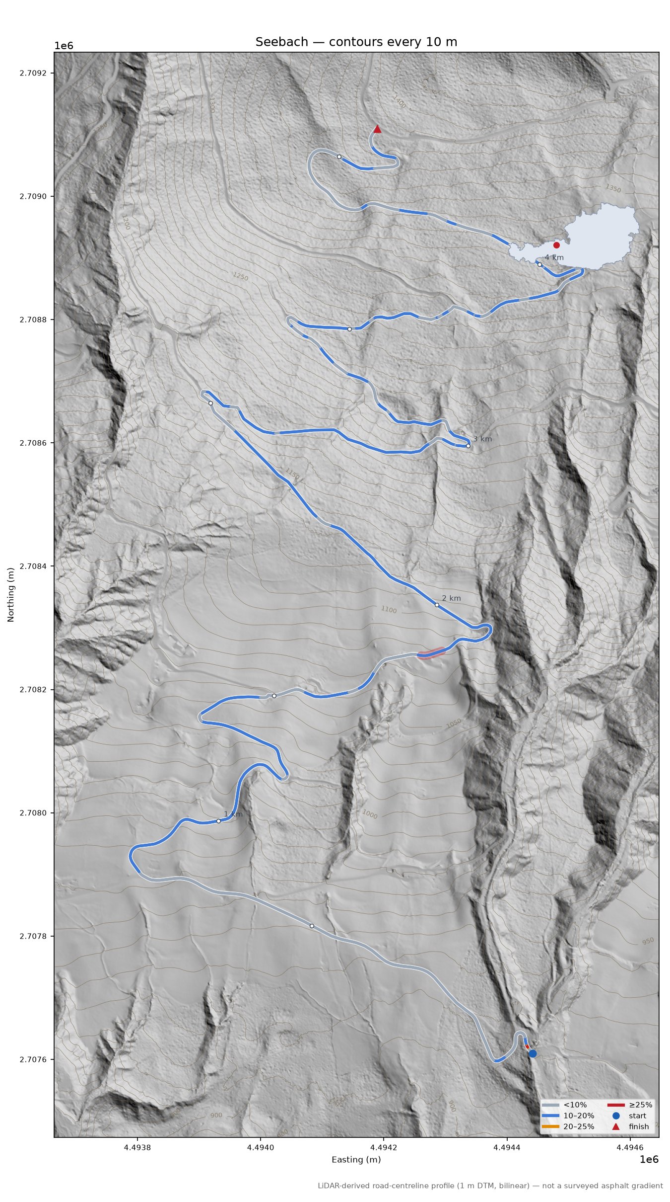 Seebach LiDAR hillshade map with contours