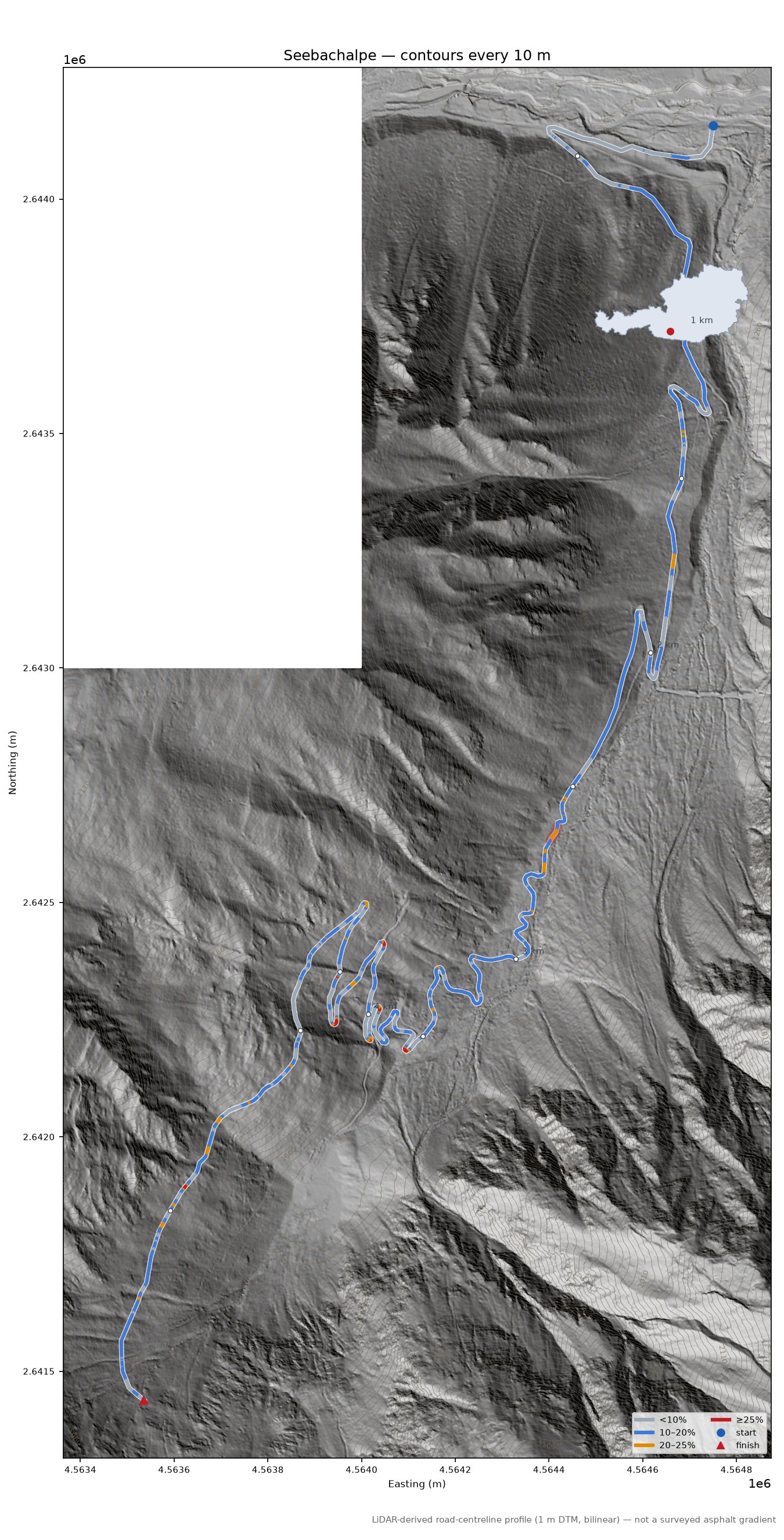 Seebachalpe LiDAR hillshade map with contours