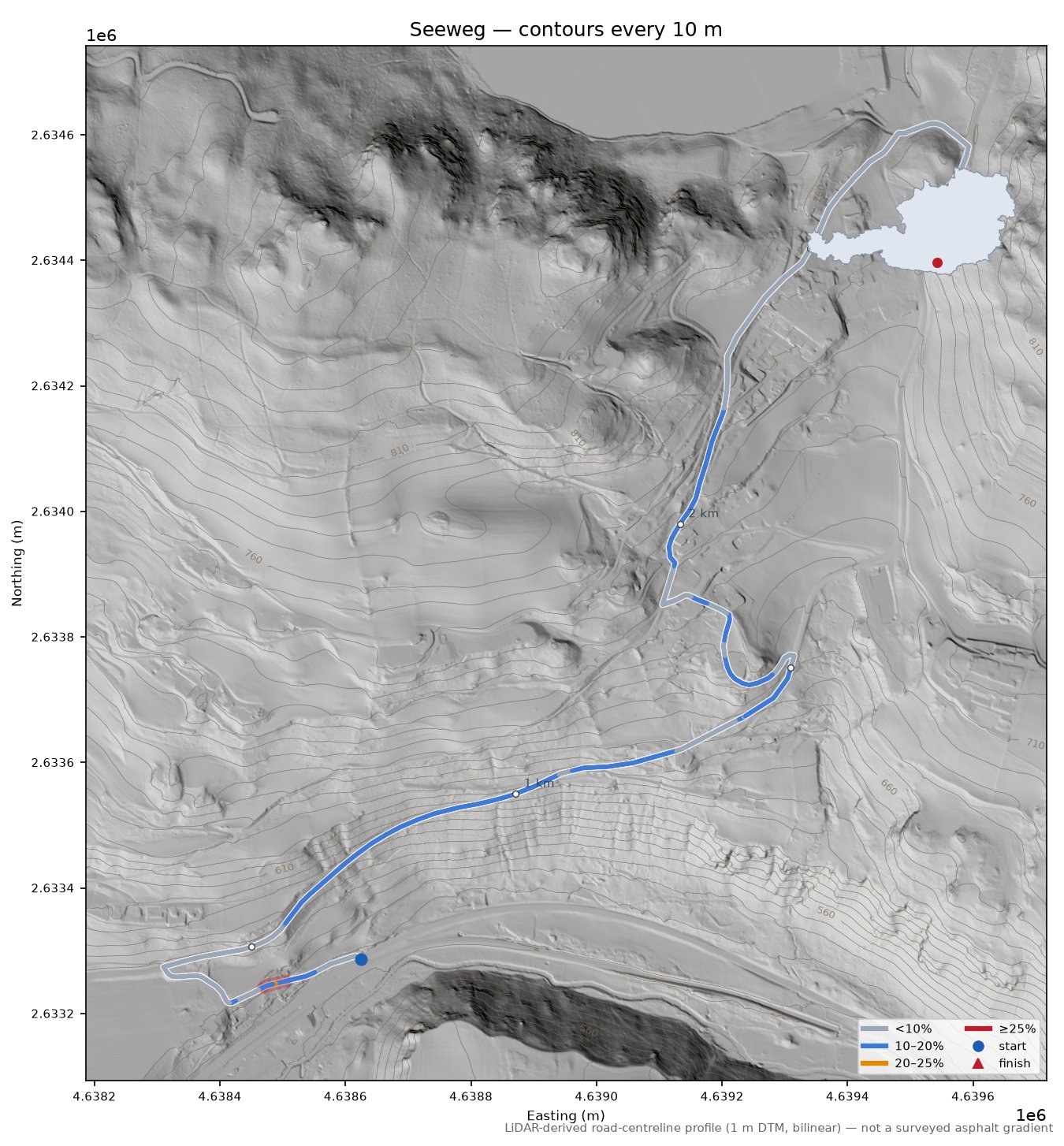Seeweg LiDAR hillshade map with contours