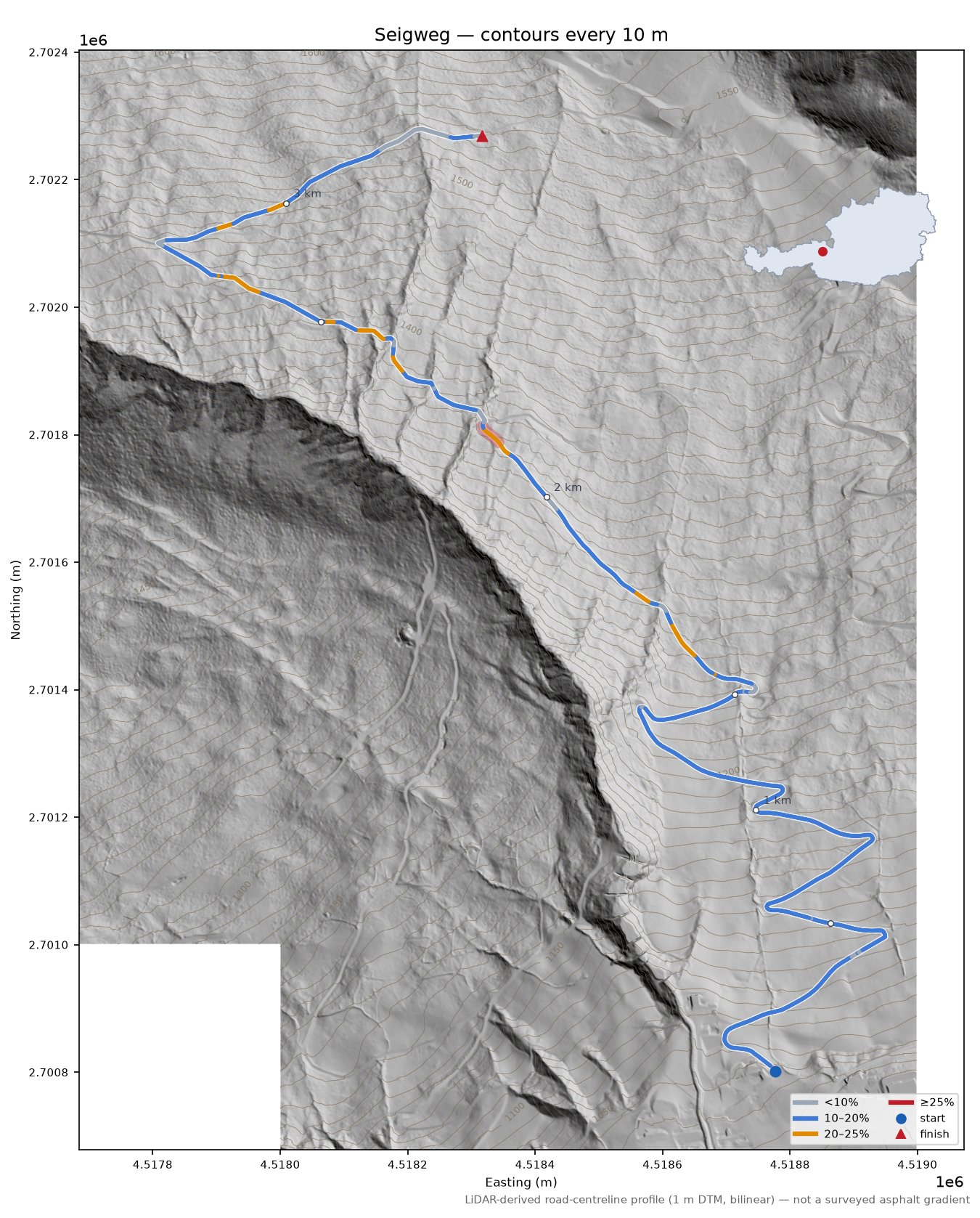 Seigweg LiDAR hillshade map with contours