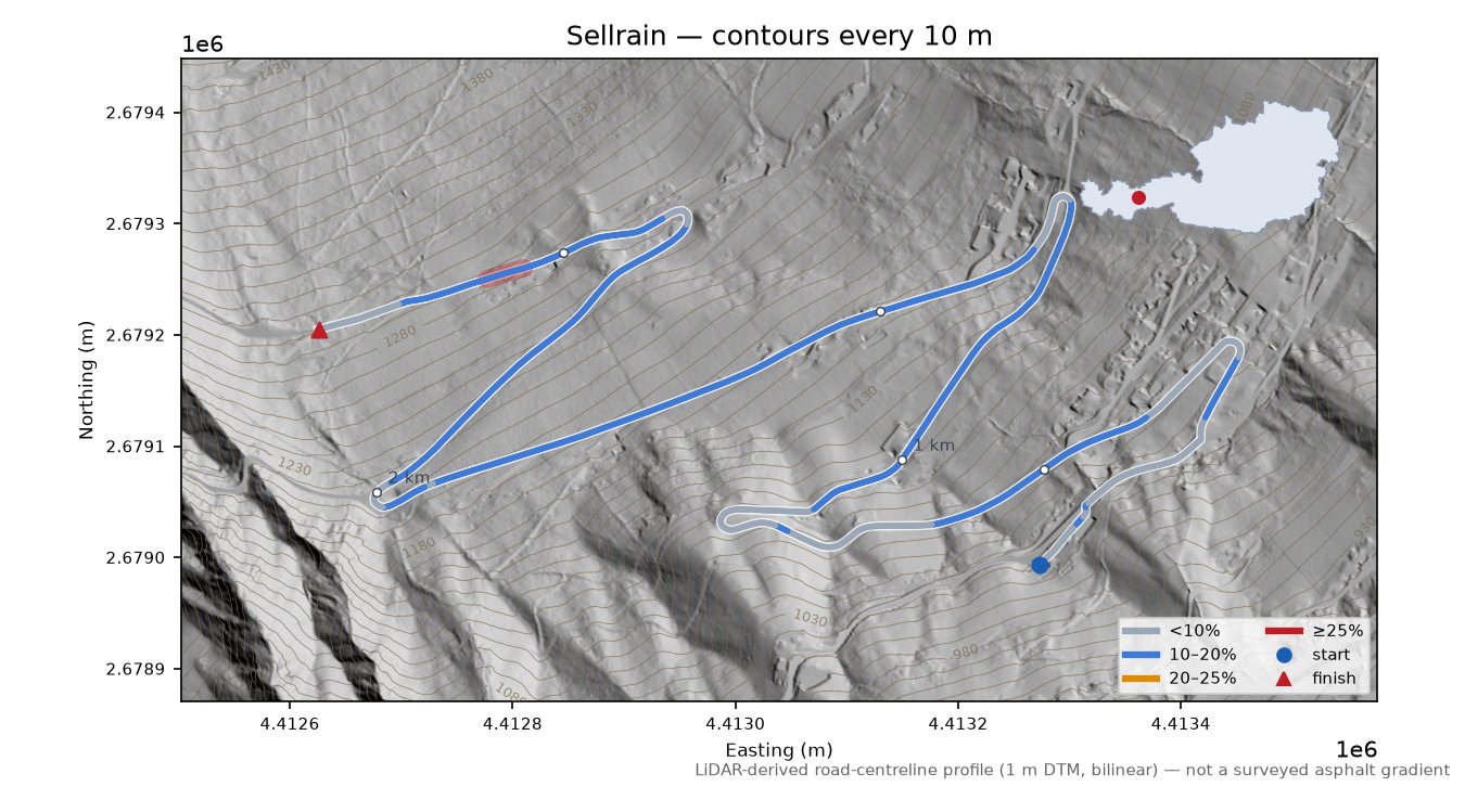 Sellrain LiDAR hillshade map with contours