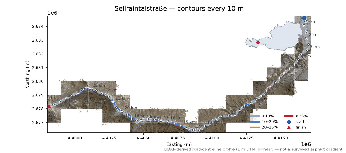 Kühtai (east side) LiDAR hillshade map with contours