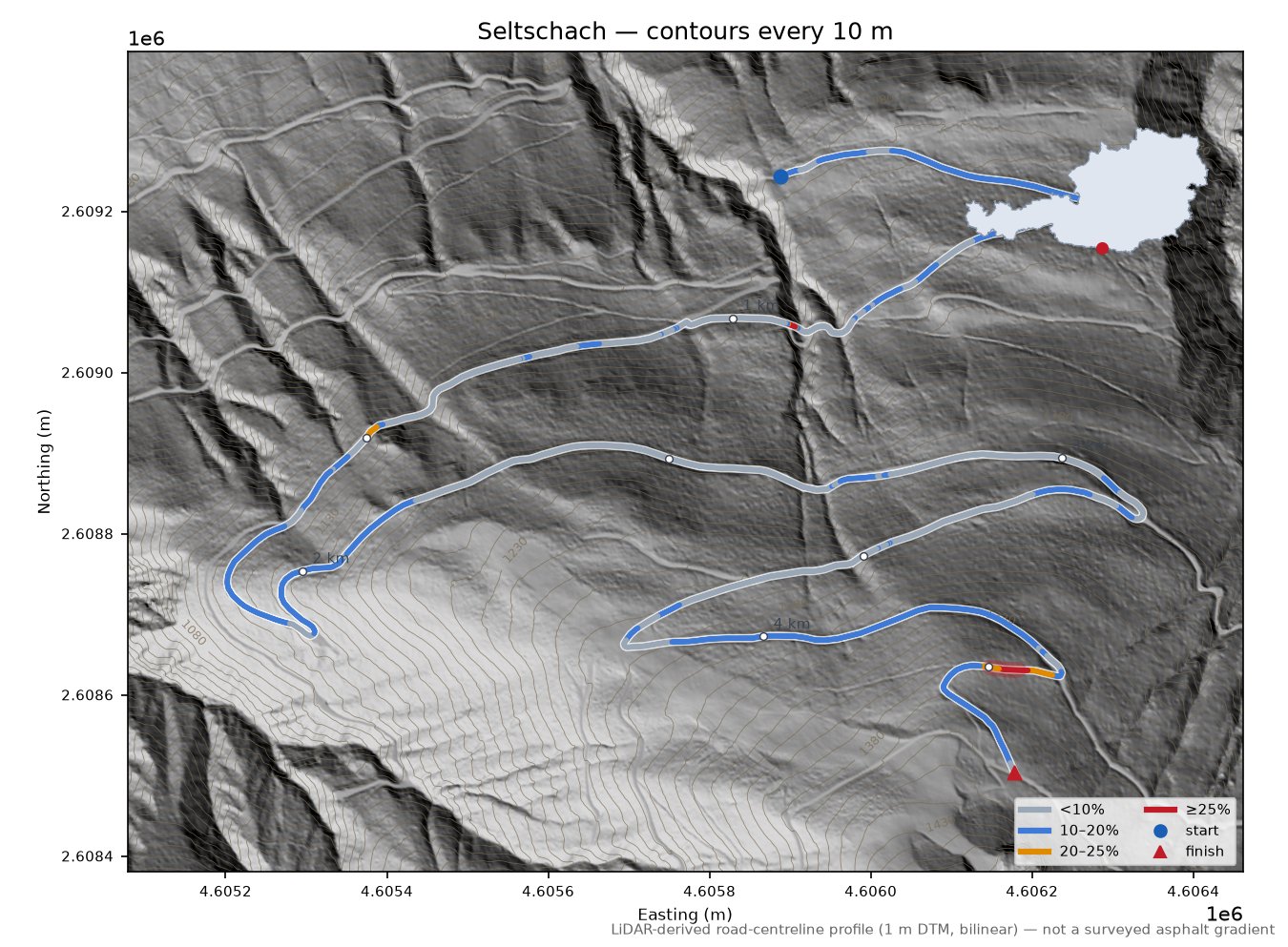 Seltschach LiDAR hillshade map with contours