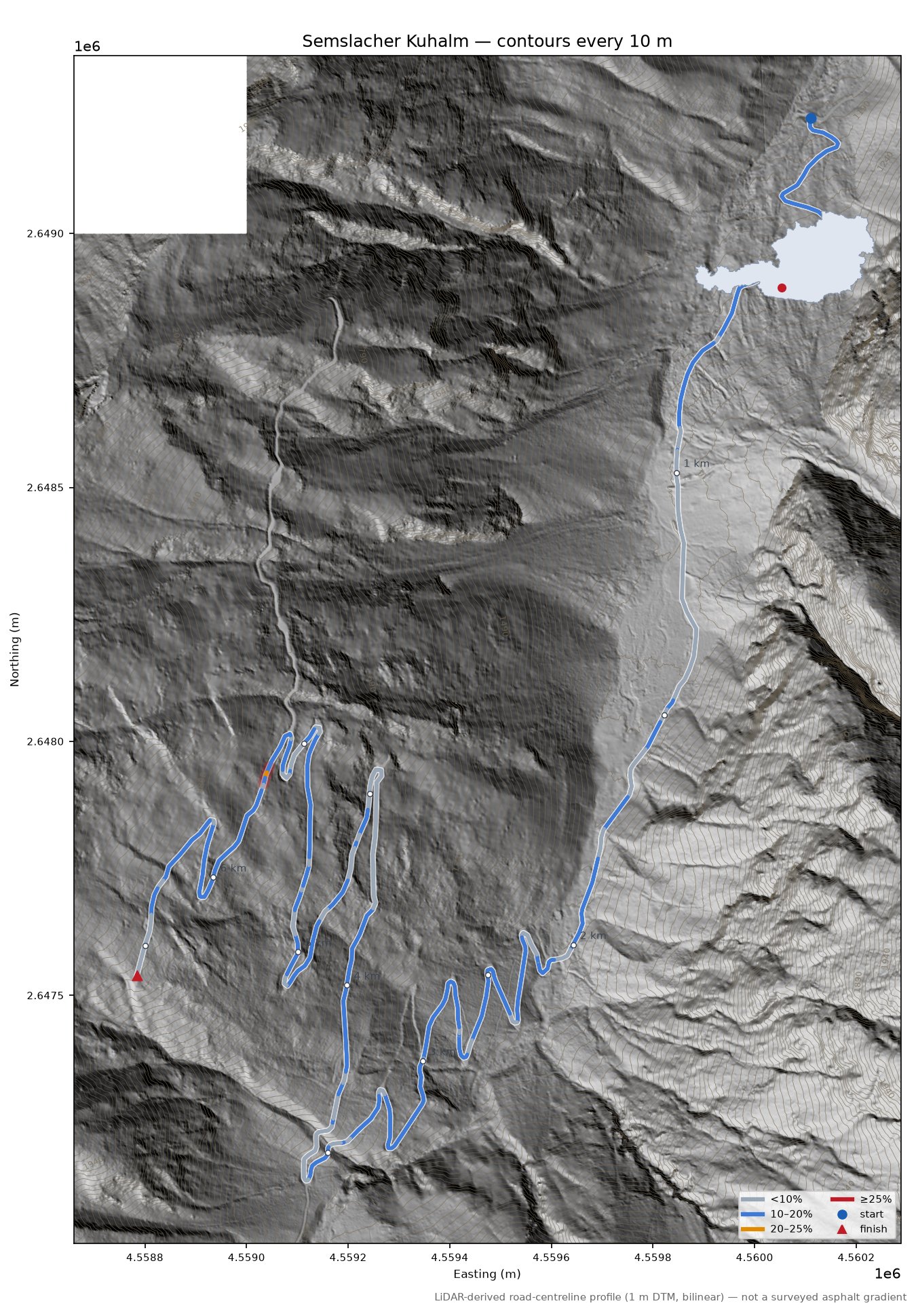 Semslacher Kuhalm LiDAR hillshade map with contours
