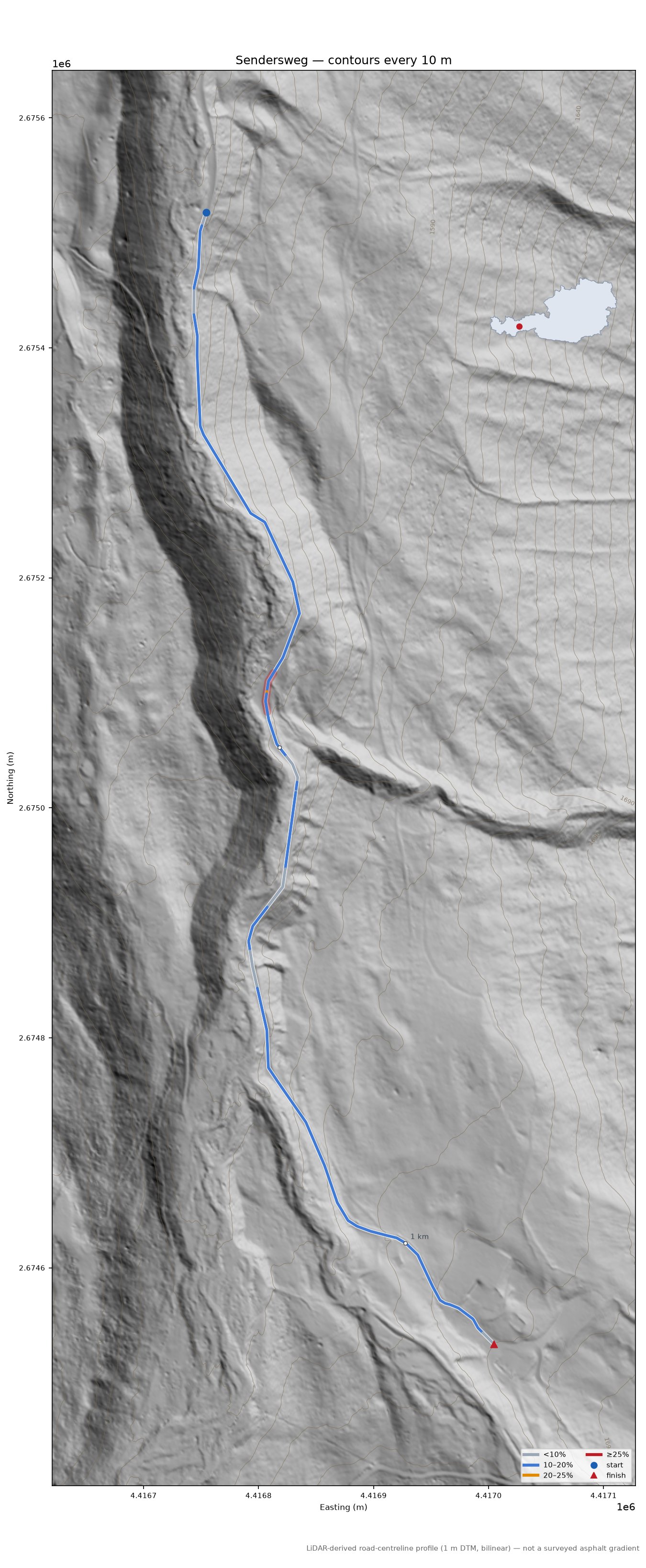 Sendersweg LiDAR hillshade map with contours