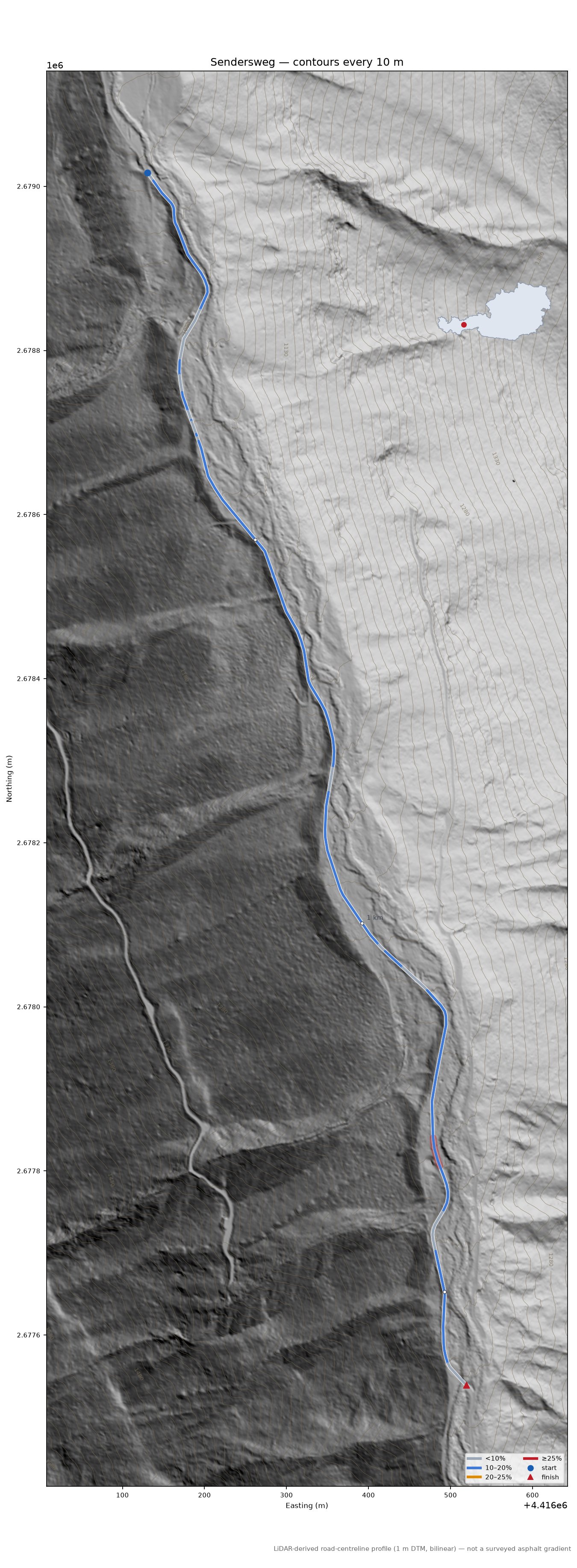 Sendersweg LiDAR hillshade map with contours
