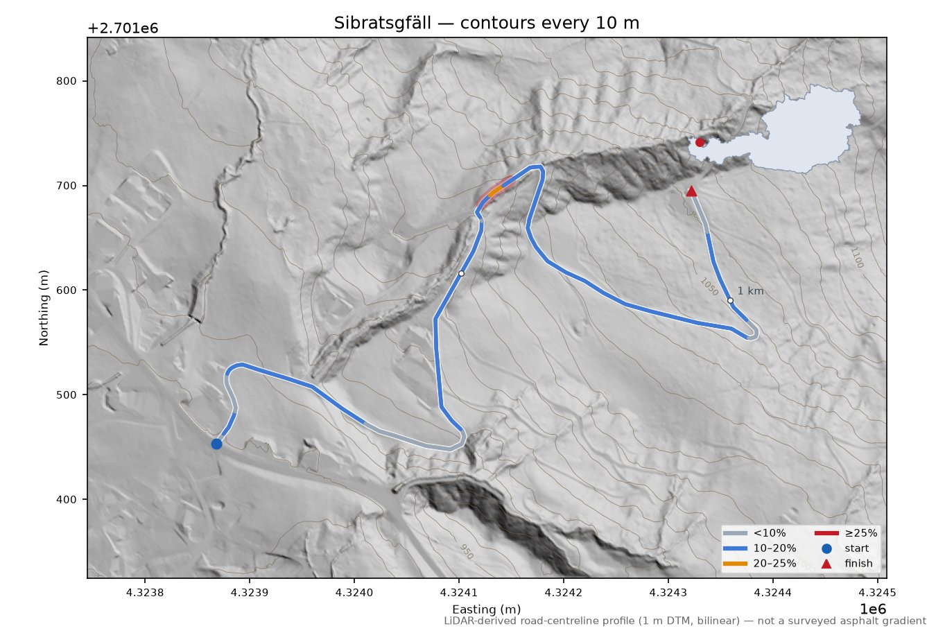 Sibratsgfäll LiDAR hillshade map with contours