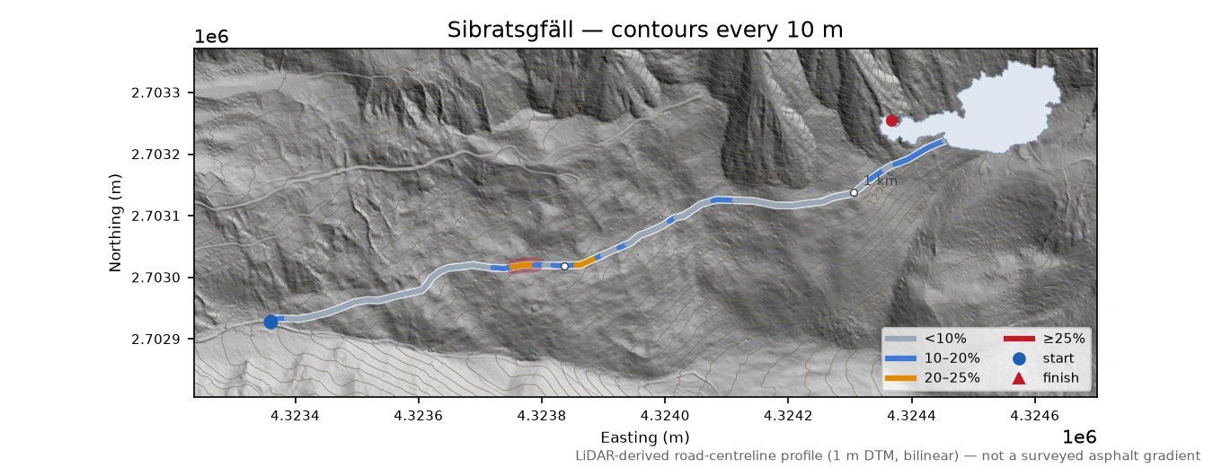 Sibratsgfäll LiDAR hillshade map with contours