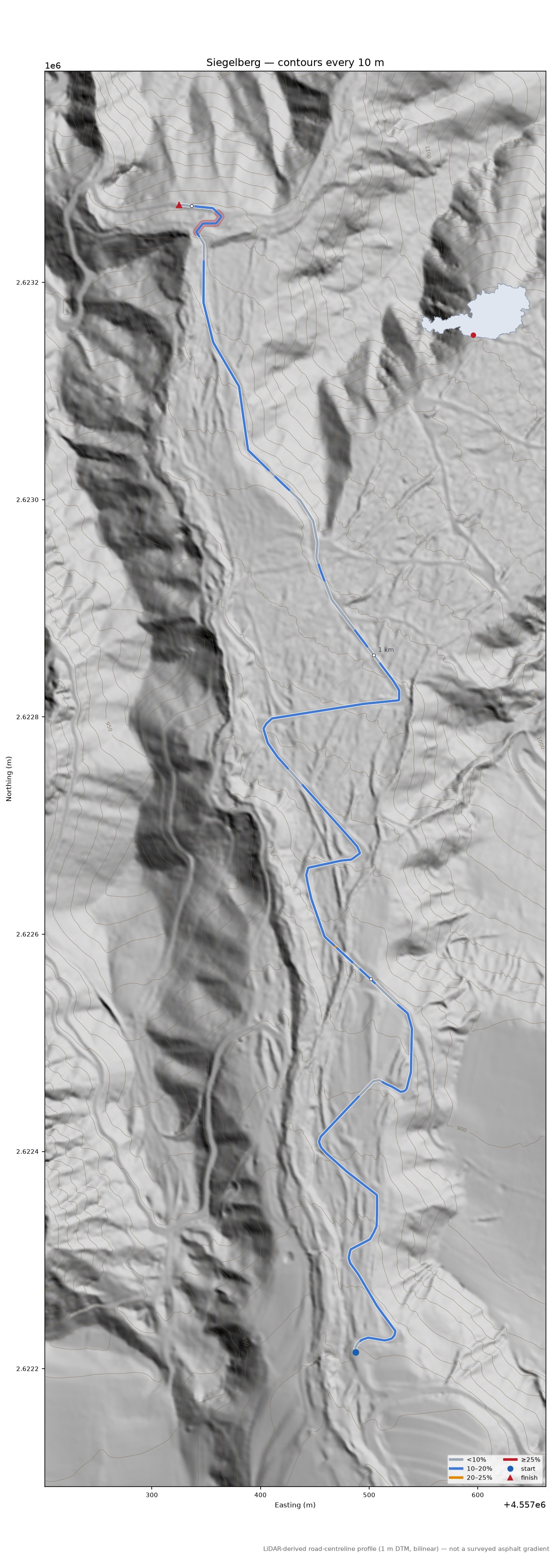 Siegelberg LiDAR hillshade map with contours