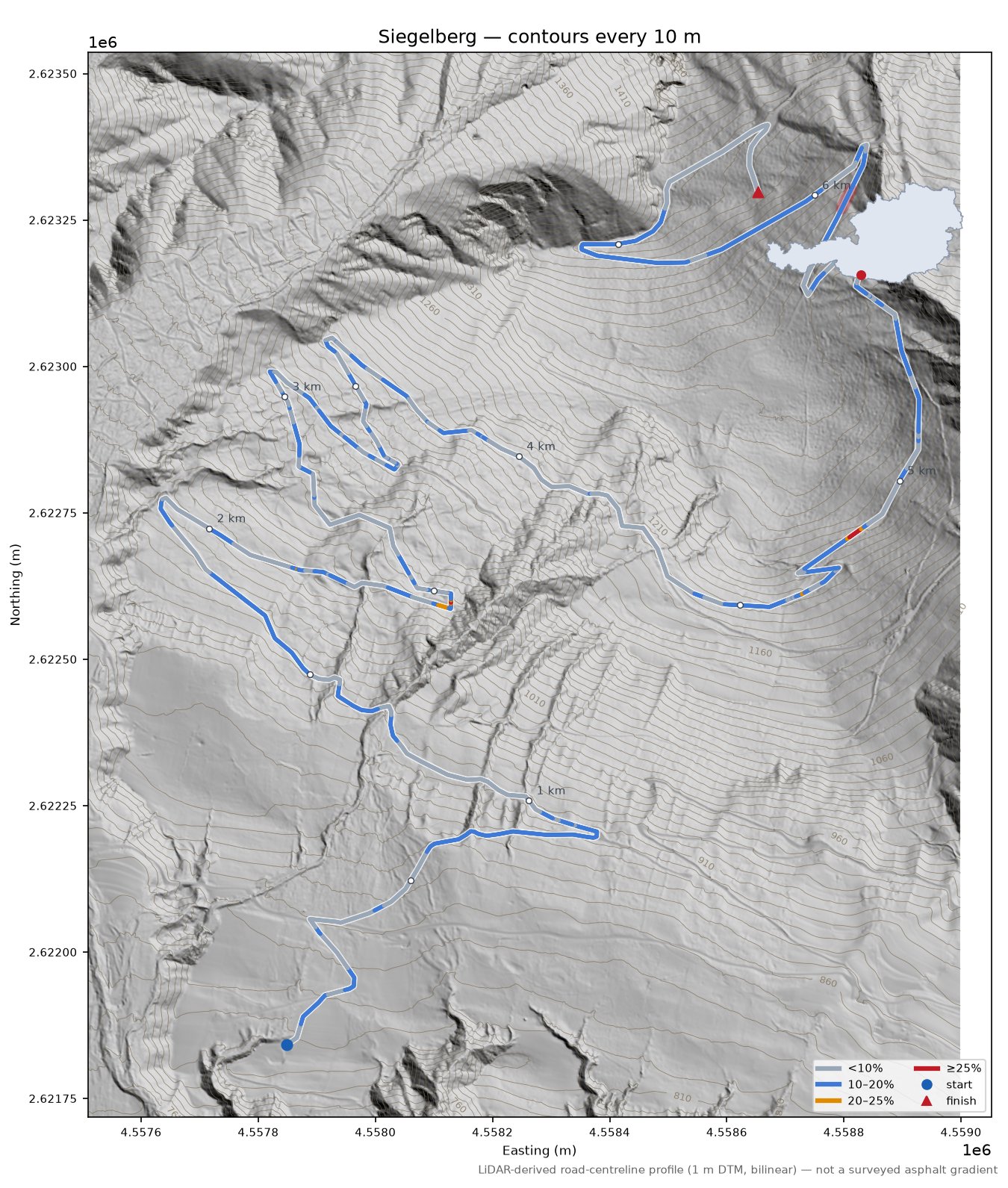 Siegelberg LiDAR hillshade map with contours