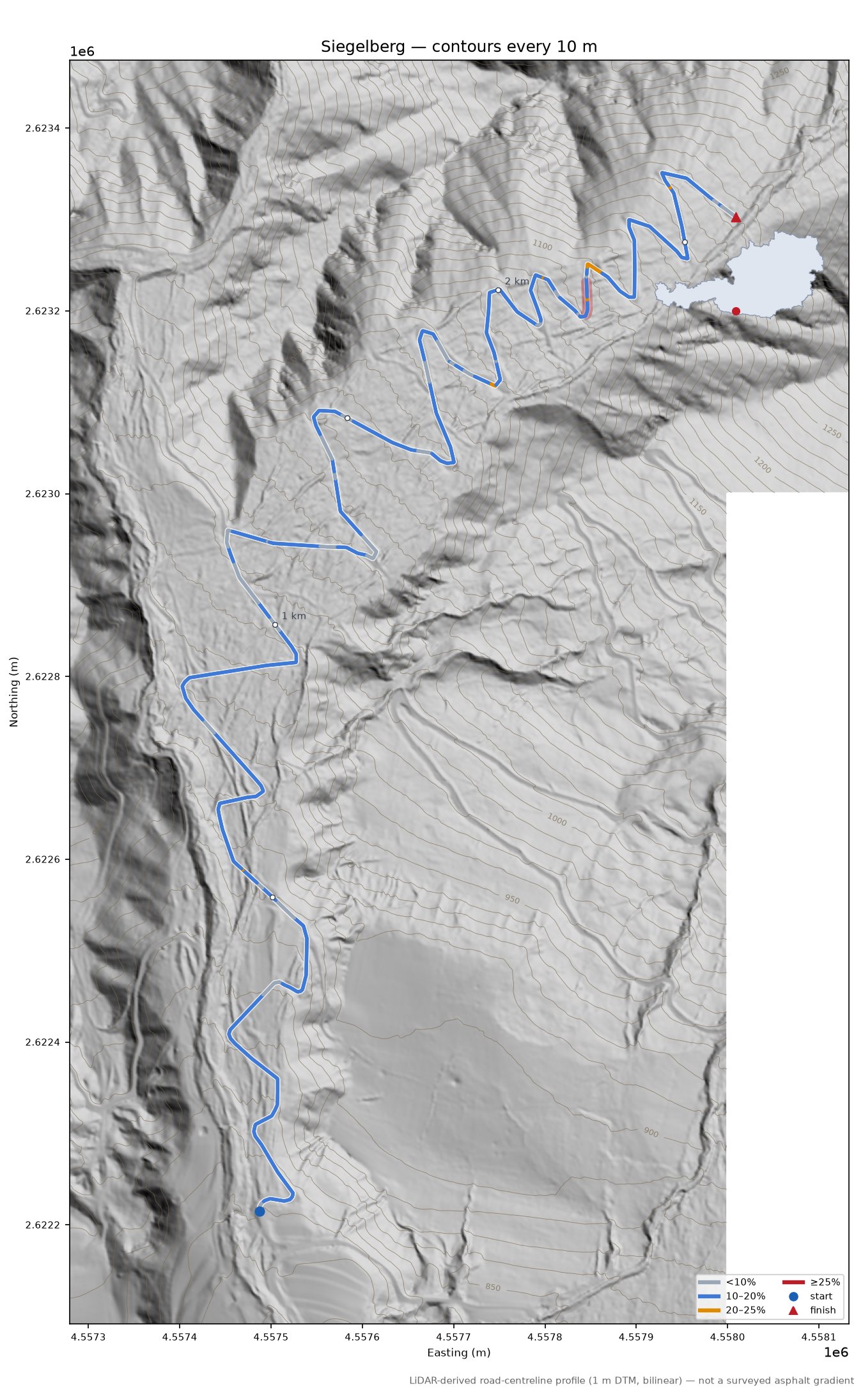 Siegelberg LiDAR hillshade map with contours