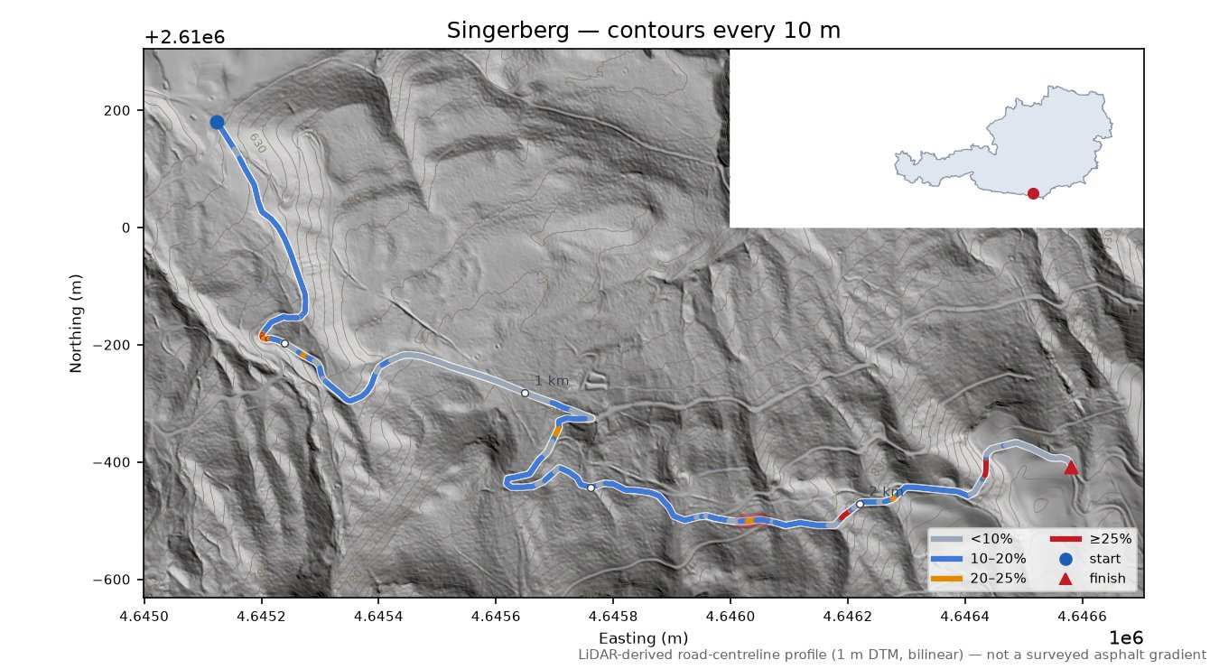 Singerberg LiDAR hillshade map with contours