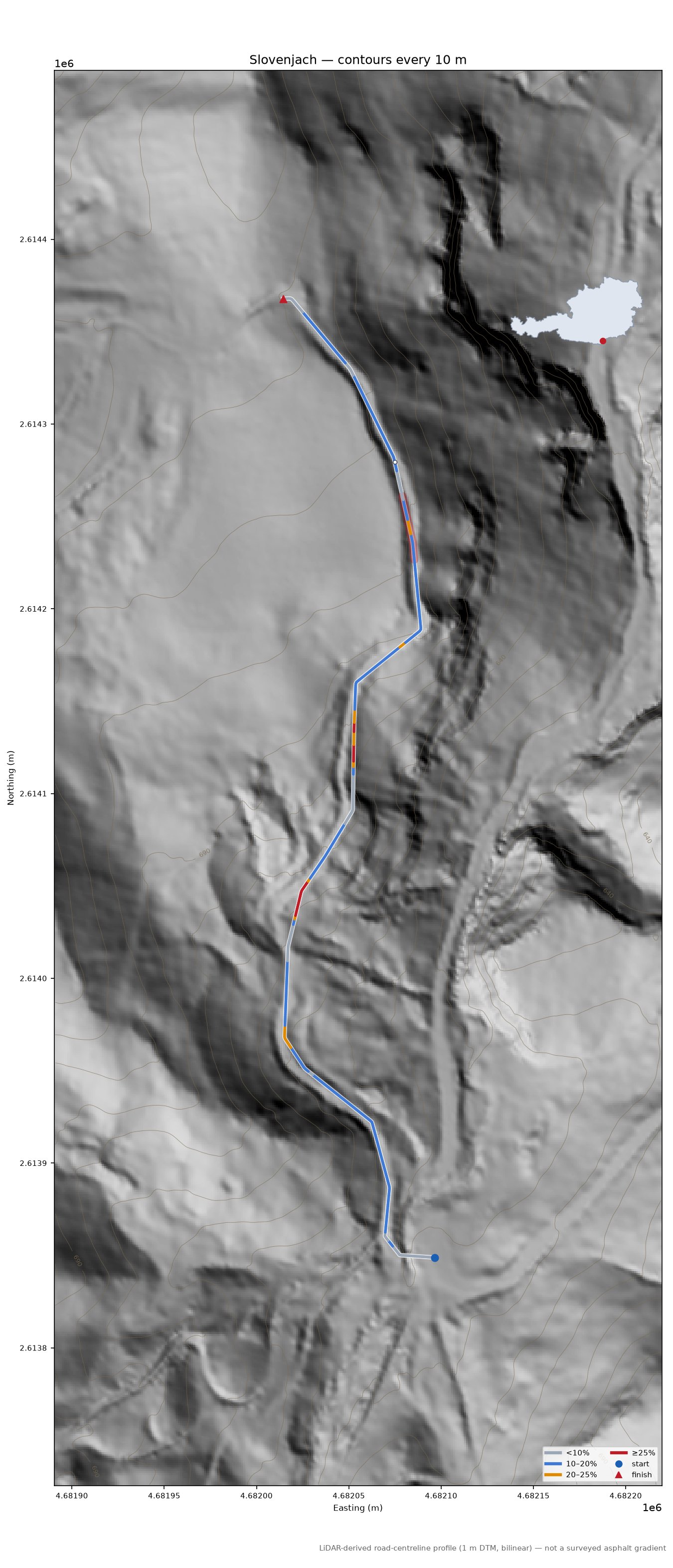 Slovenjach LiDAR hillshade map with contours