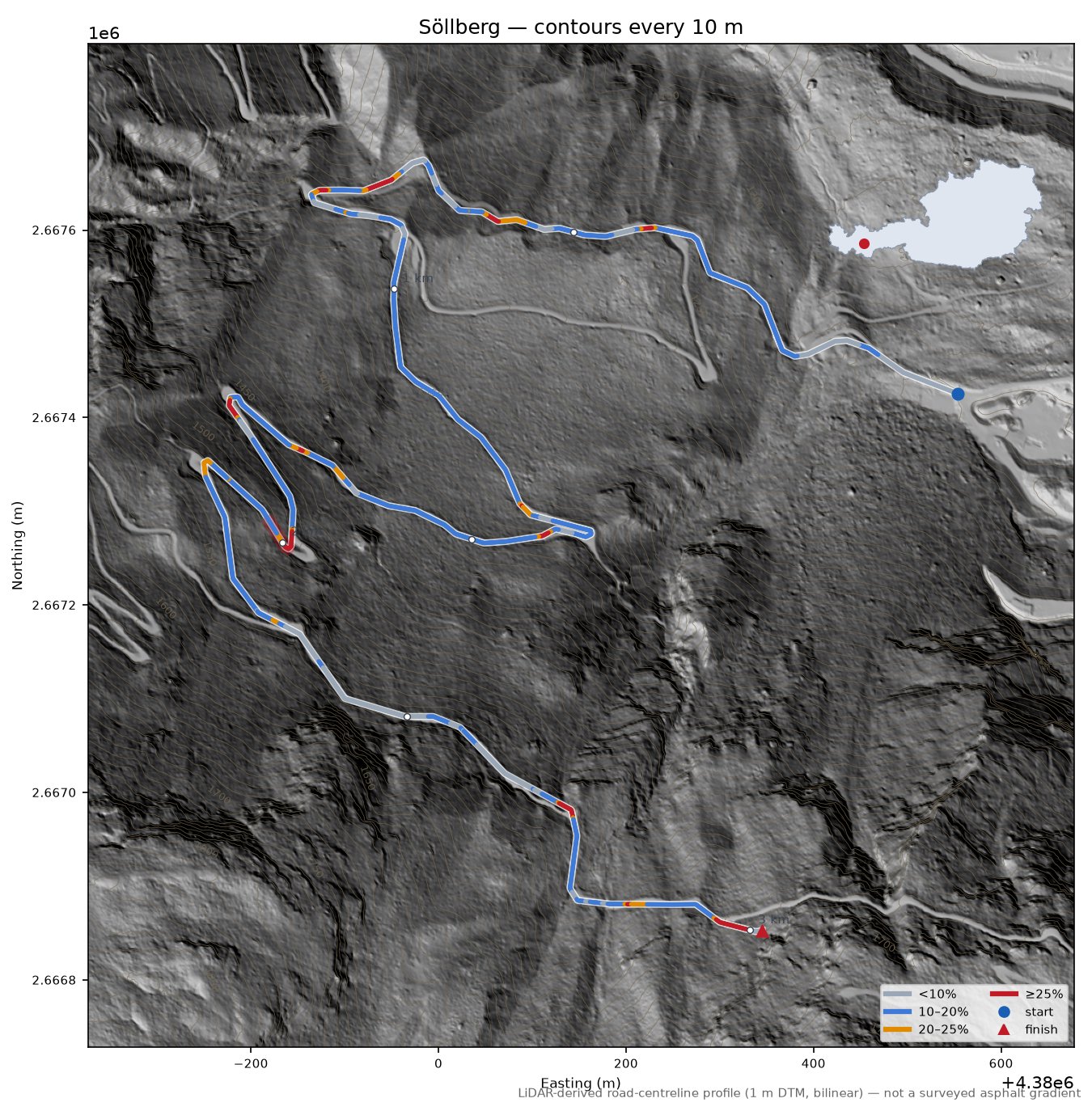 Söllberg LiDAR hillshade map with contours