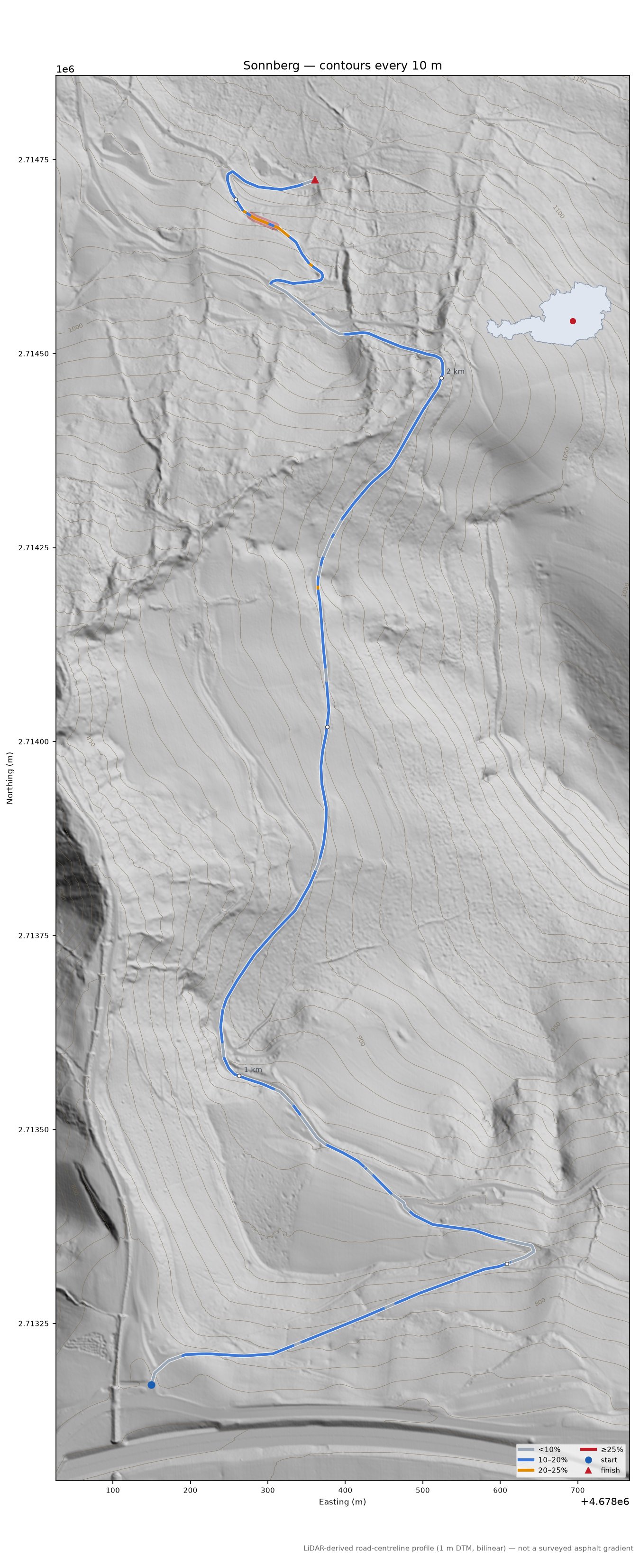 Sonnberg LiDAR hillshade map with contours
