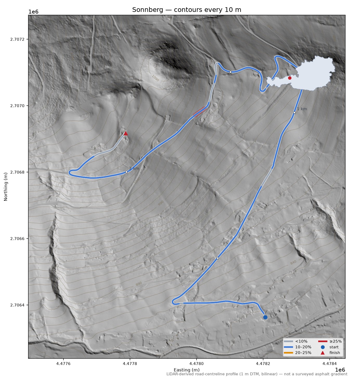 Sonnberg LiDAR hillshade map with contours