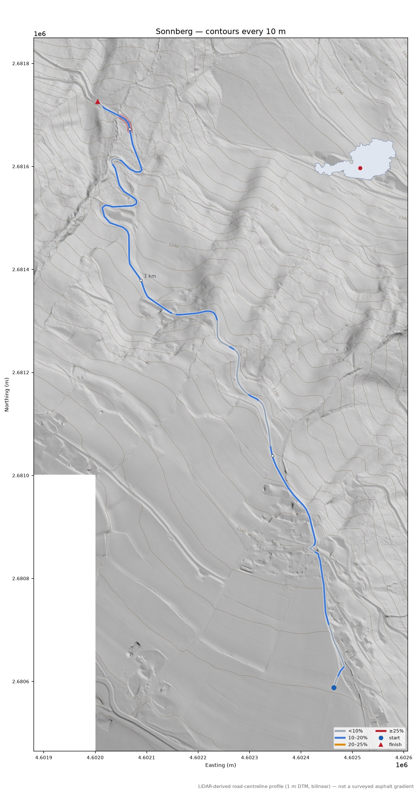 Sonnberg LiDAR hillshade map with contours