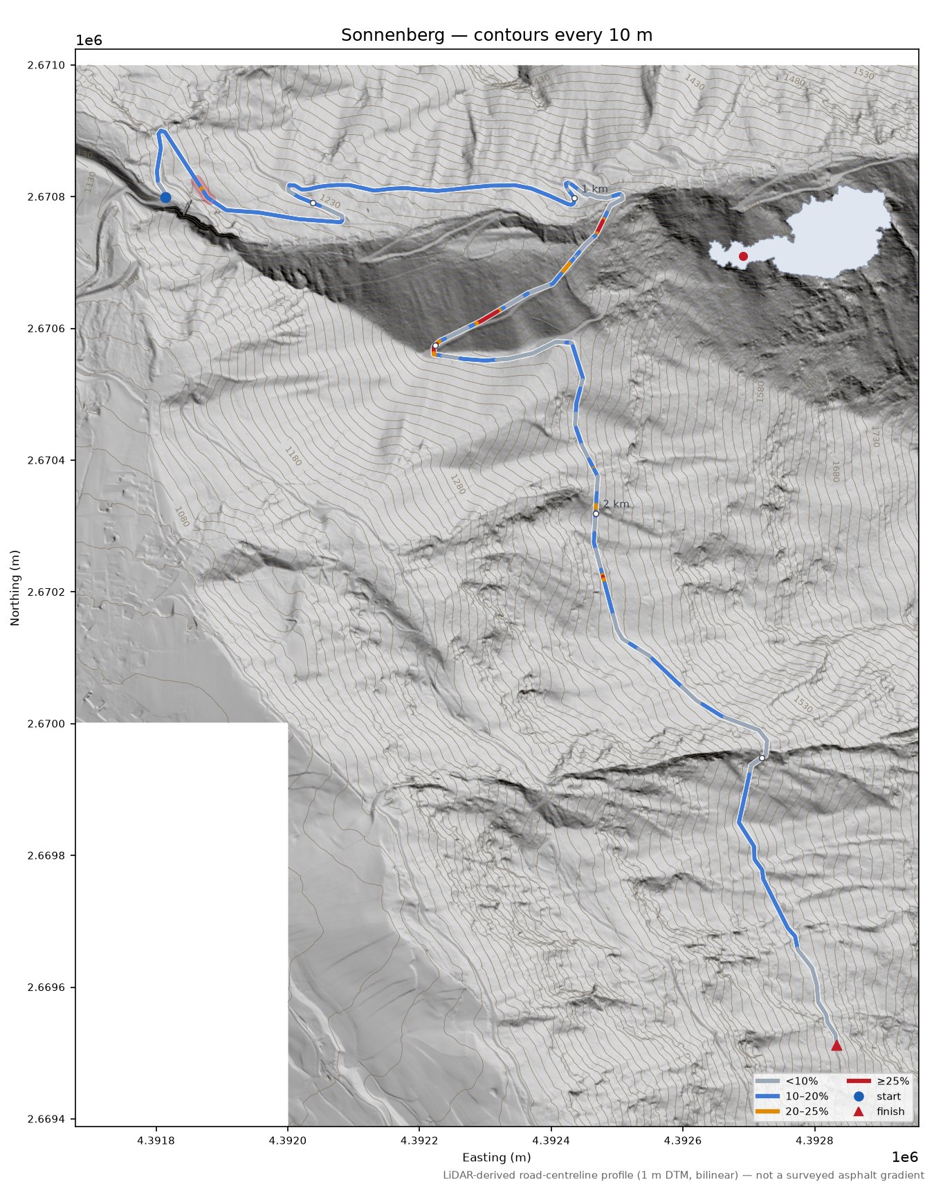 Sonnenberg LiDAR hillshade map with contours