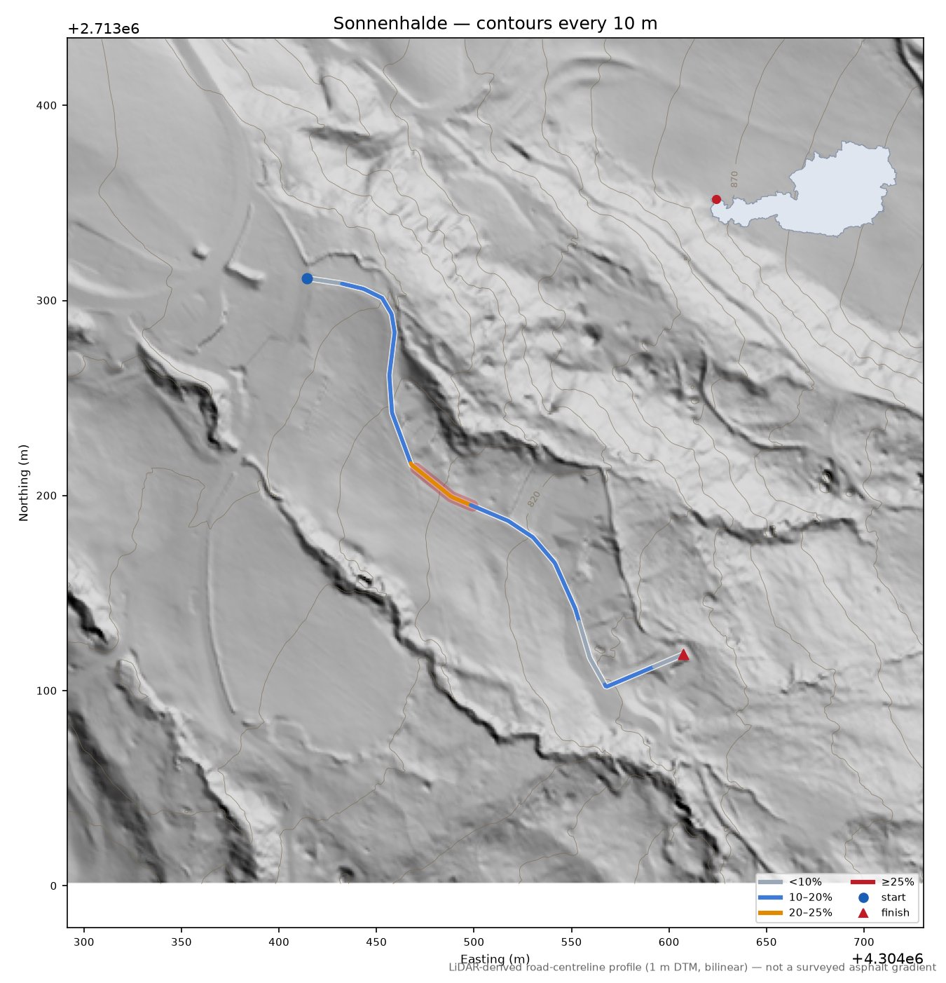 Sonnenhalde LiDAR hillshade map with contours