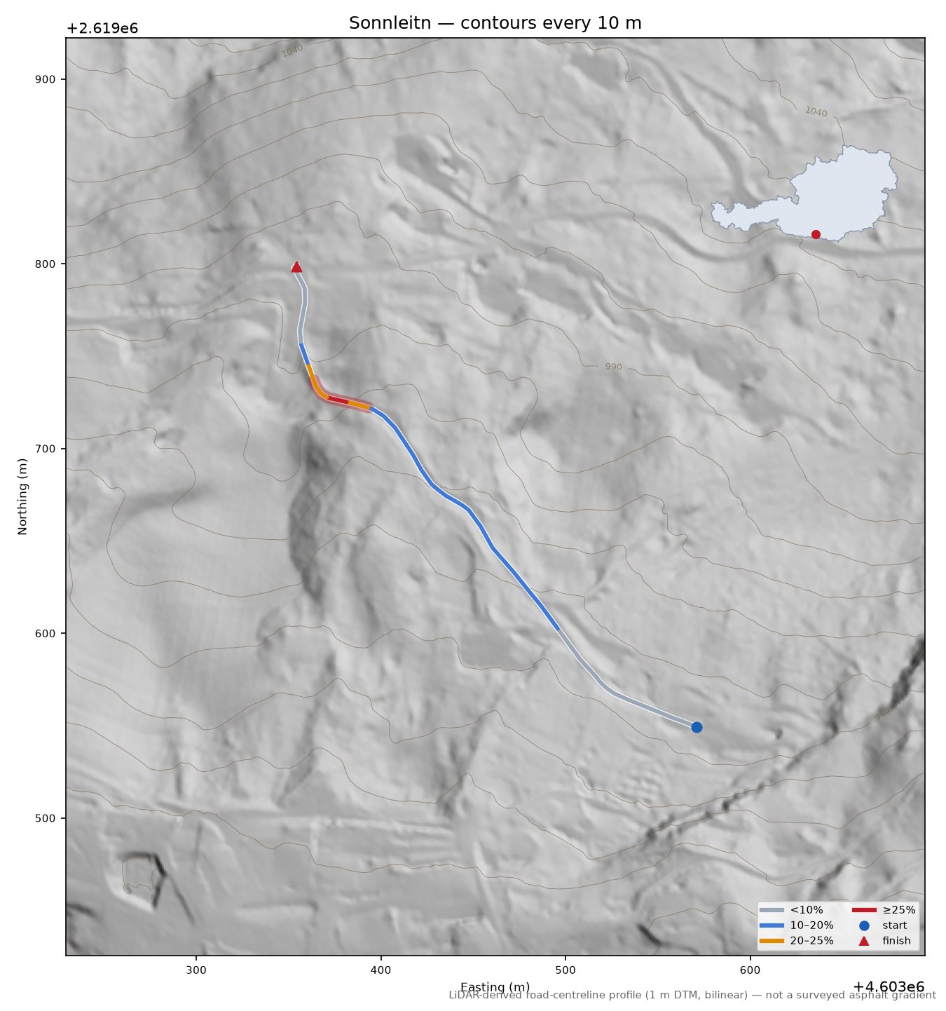 Sonnleitn LiDAR hillshade map with contours