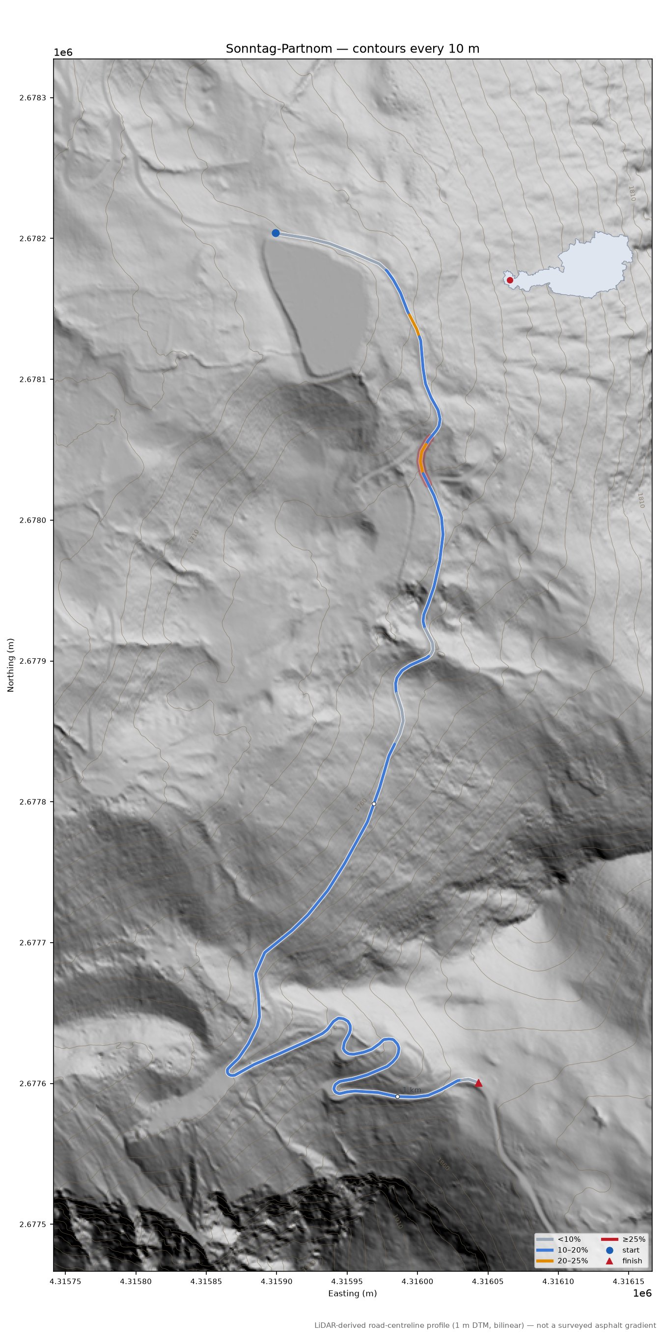Sonntag-Partnom LiDAR hillshade map with contours