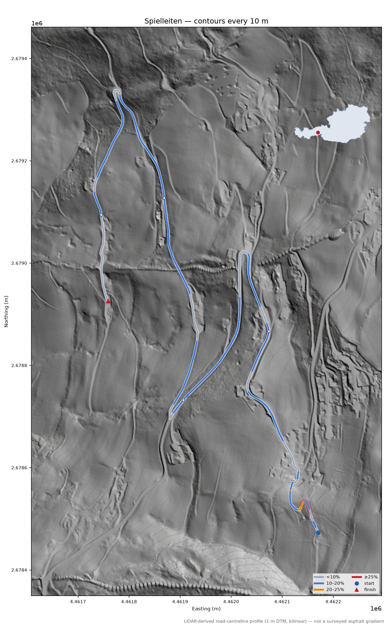 Spielleiten LiDAR hillshade map with contours