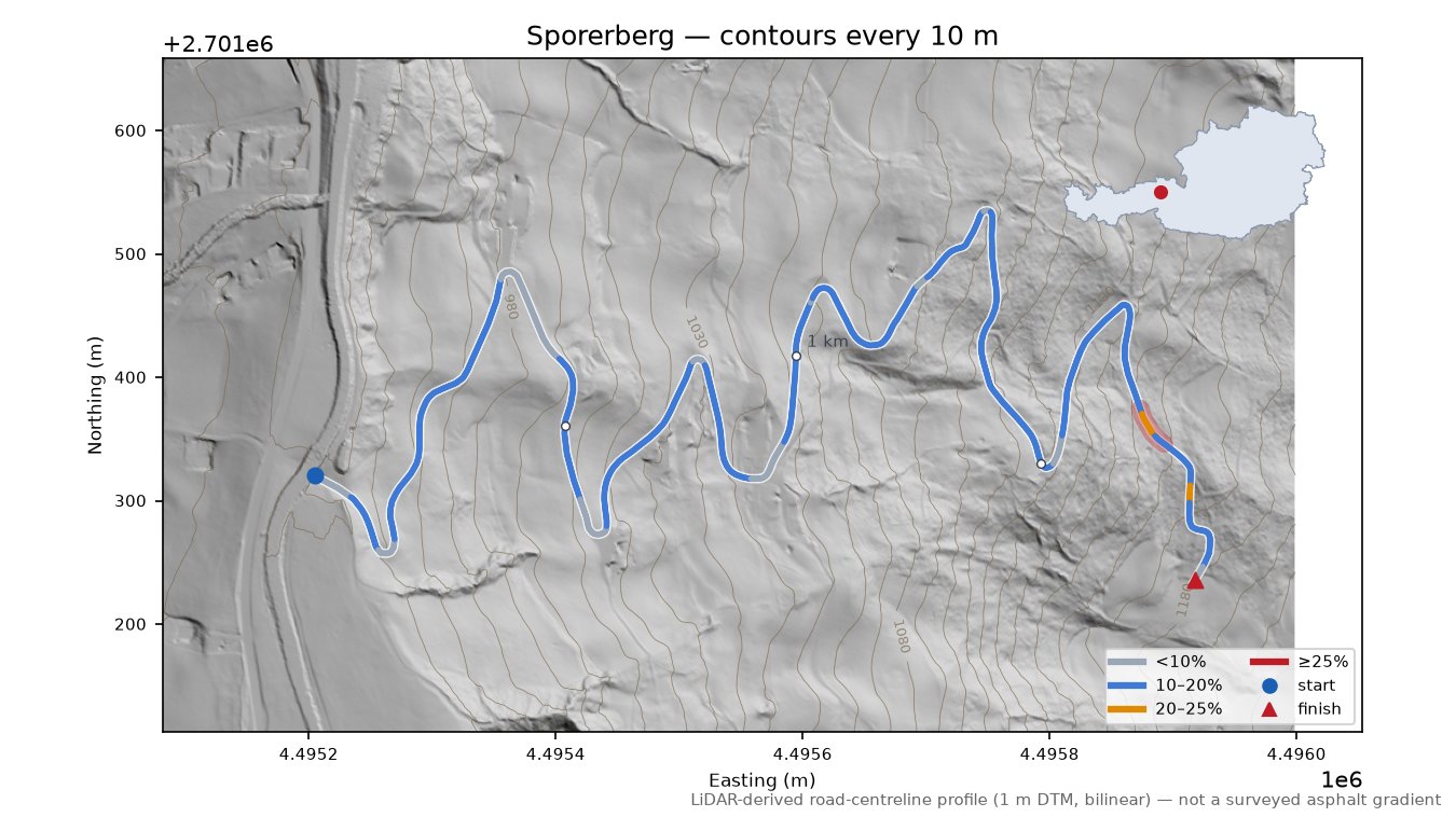 Sporerberg LiDAR hillshade map with contours