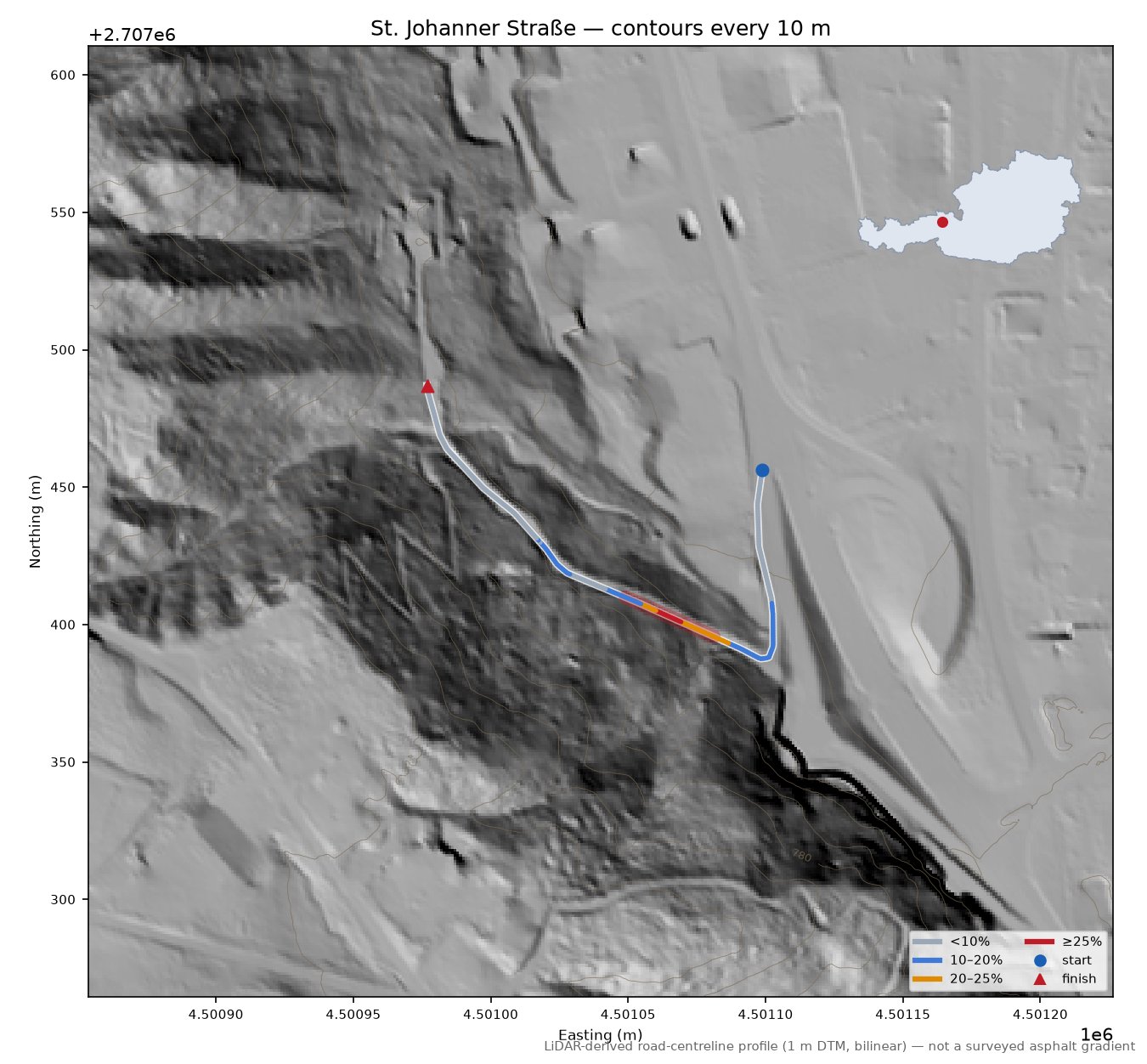 St. Johanner Straße LiDAR hillshade map with contours