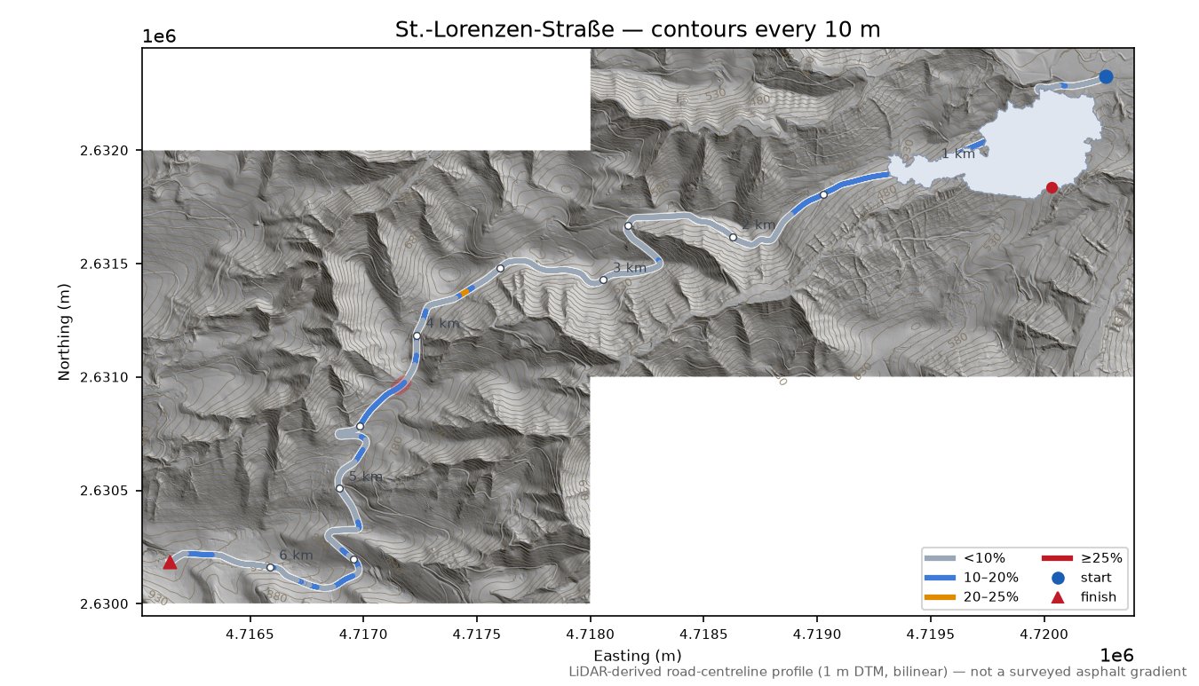 St.-Lorenzen-Straße LiDAR hillshade map with contours