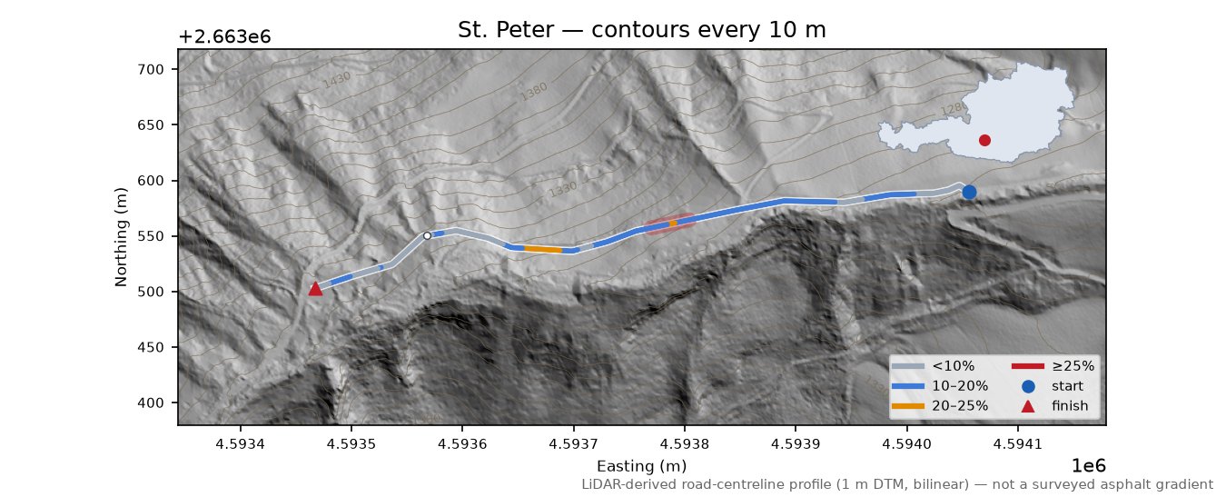 St. Peter LiDAR hillshade map with contours
