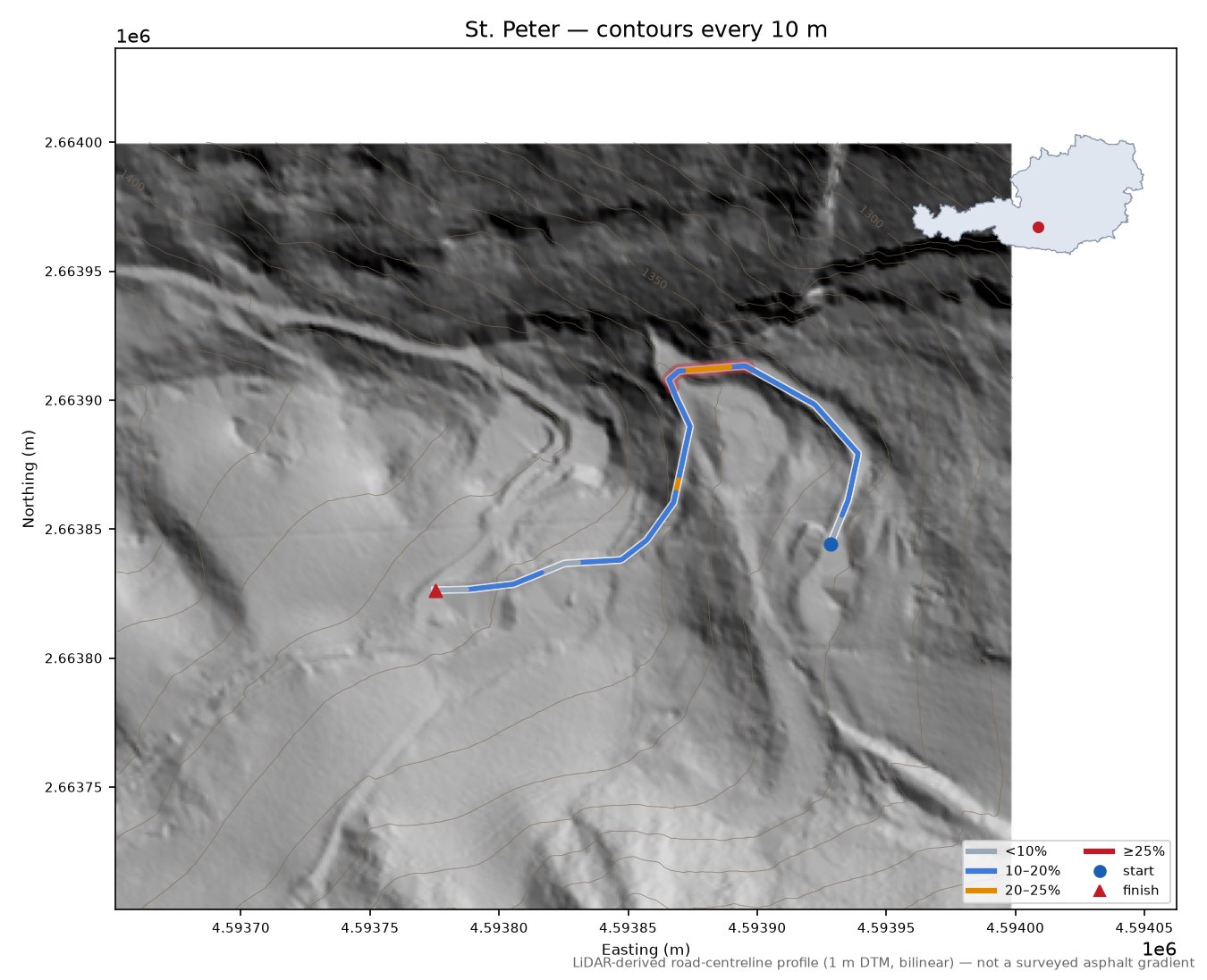 St. Peter LiDAR hillshade map with contours