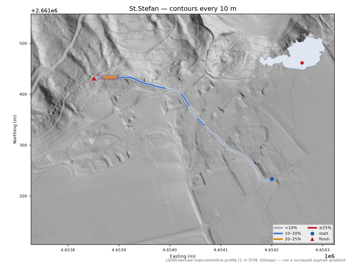 St.Stefan LiDAR hillshade map with contours