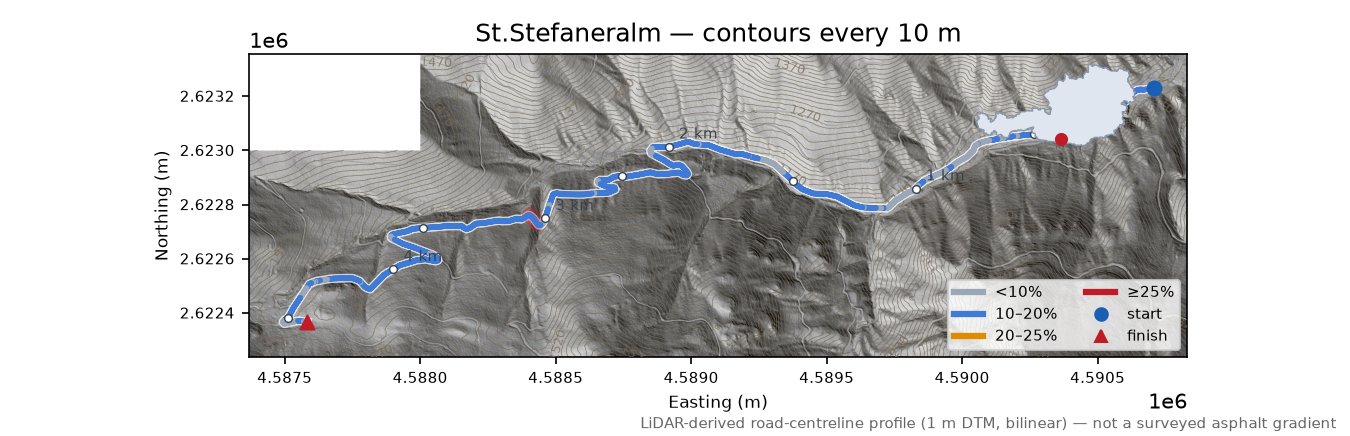 St.Stefaneralm LiDAR hillshade map with contours