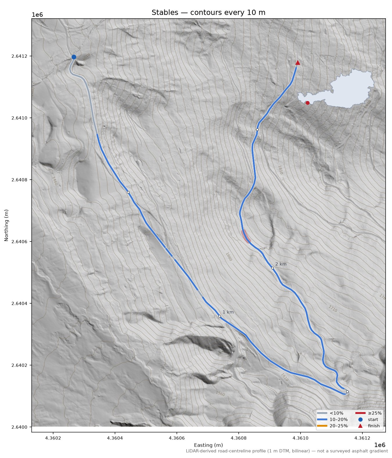 Stables LiDAR hillshade map with contours