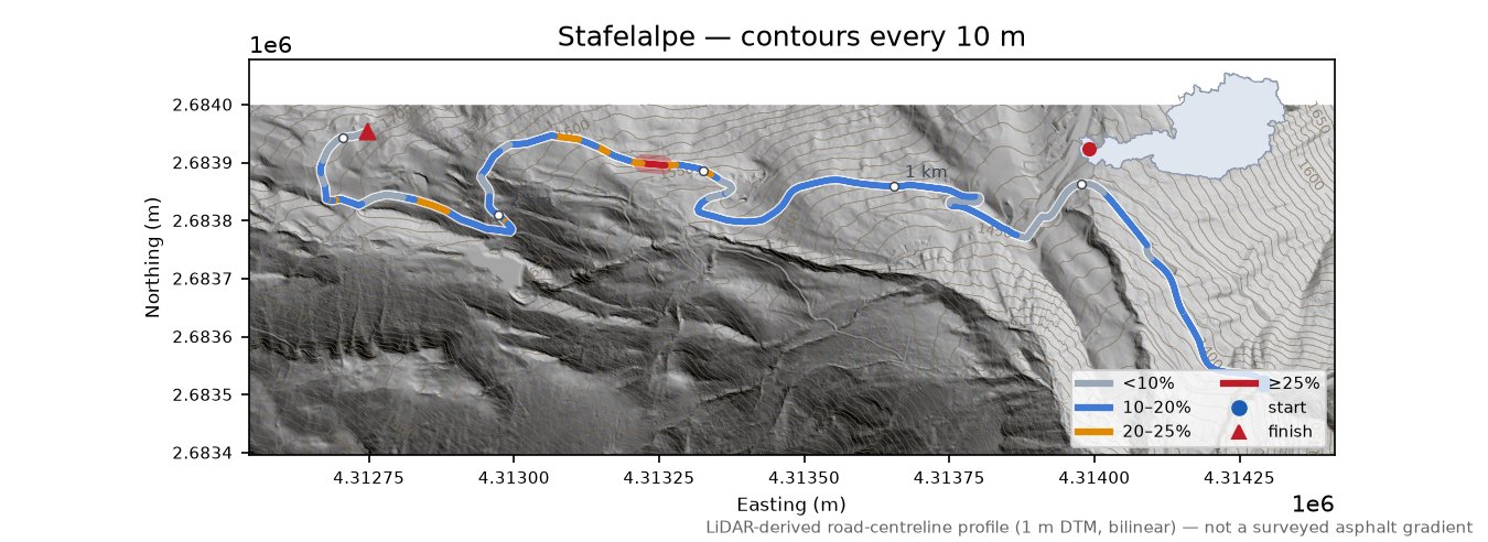 Stafelalpe LiDAR hillshade map with contours