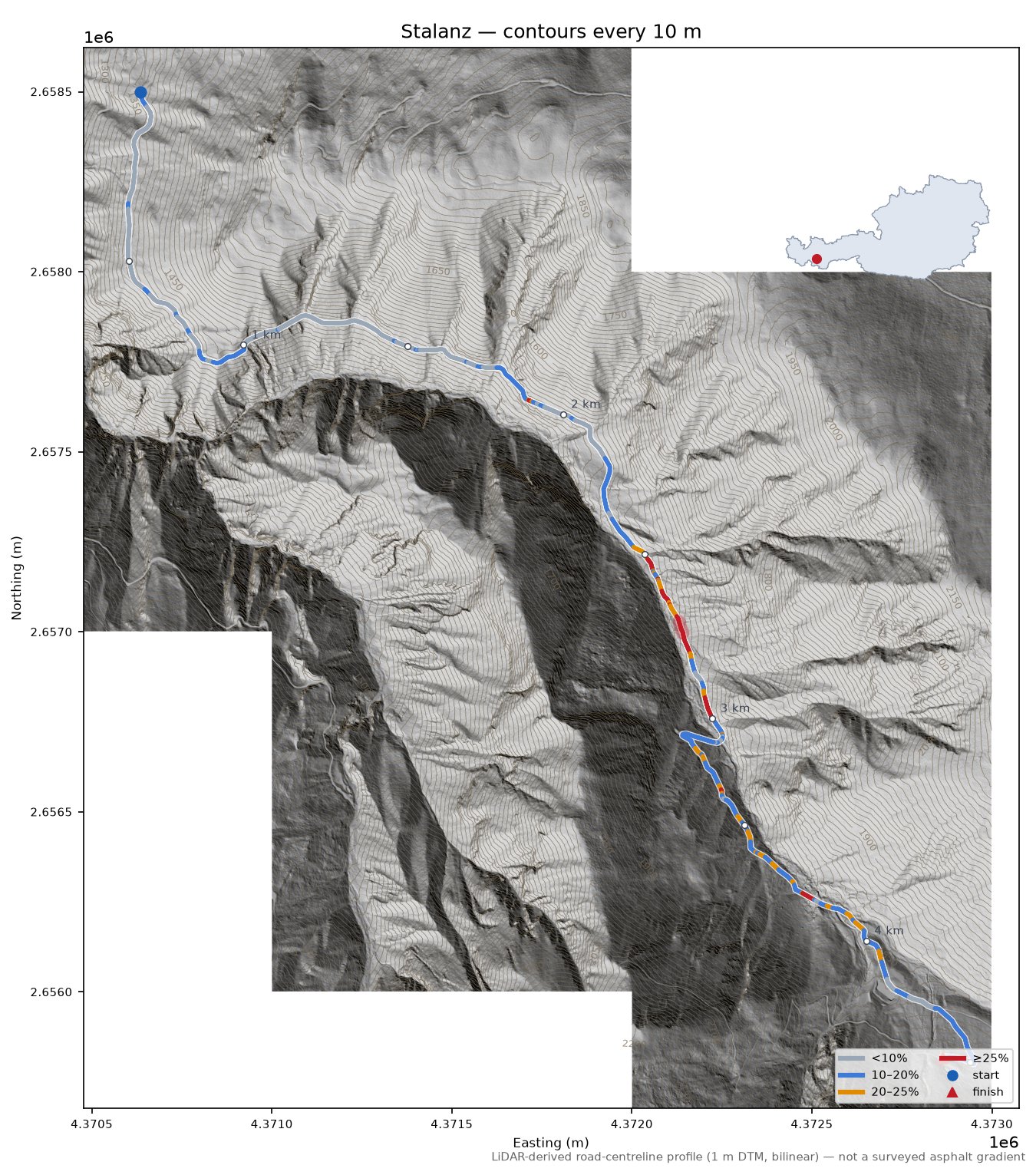 Stalanz LiDAR hillshade map with contours