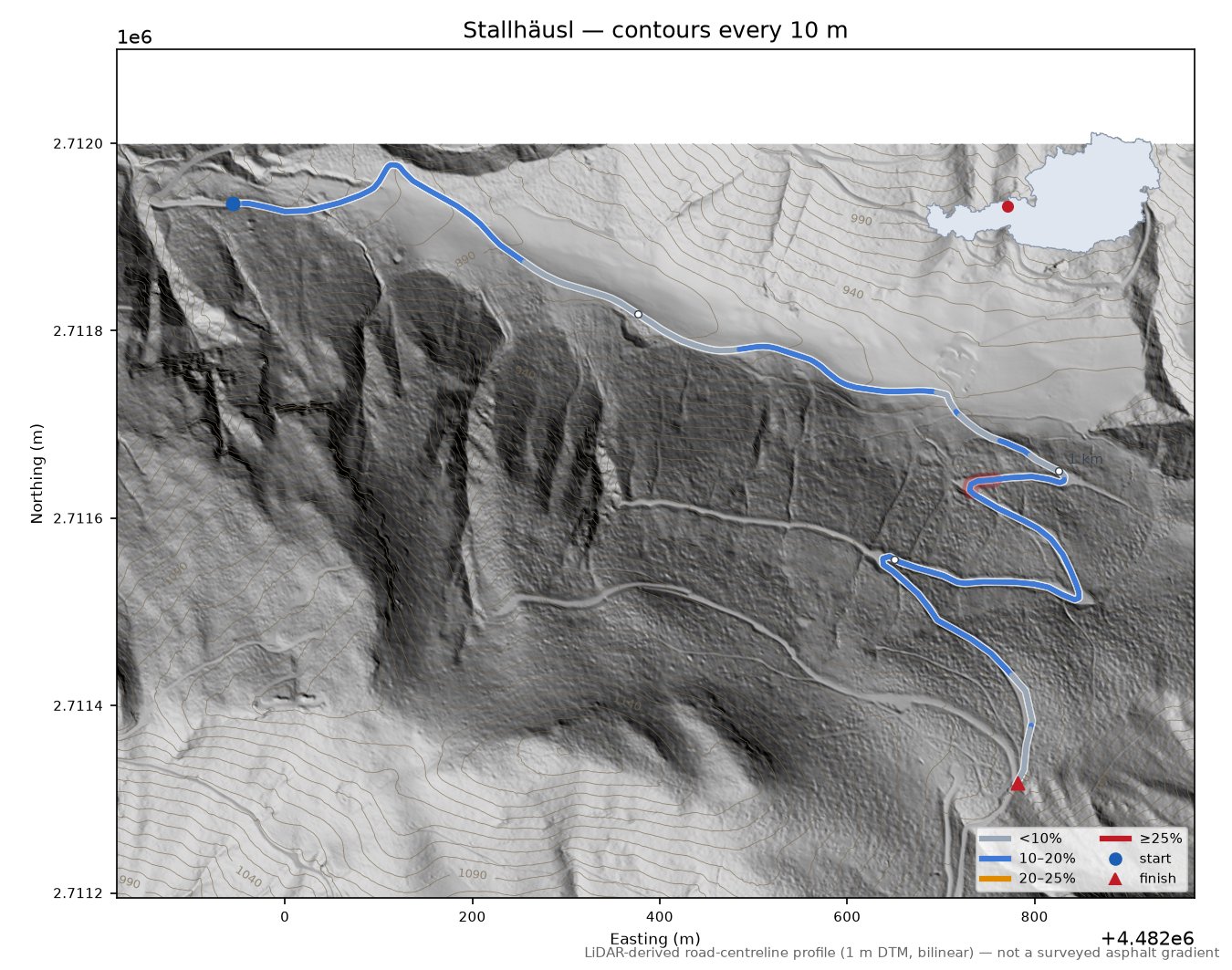 Stallhäusl LiDAR hillshade map with contours