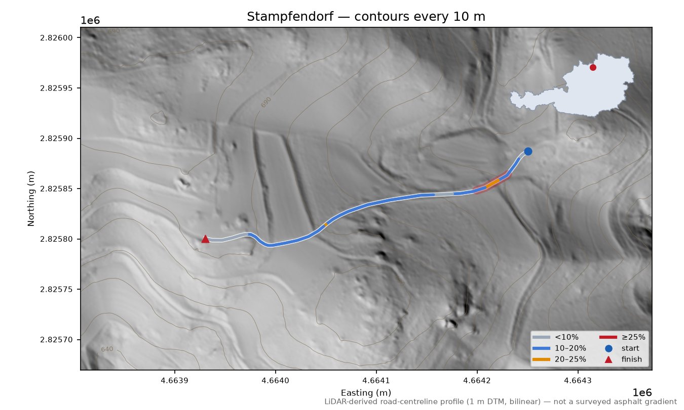 Stampfendorf LiDAR hillshade map with contours