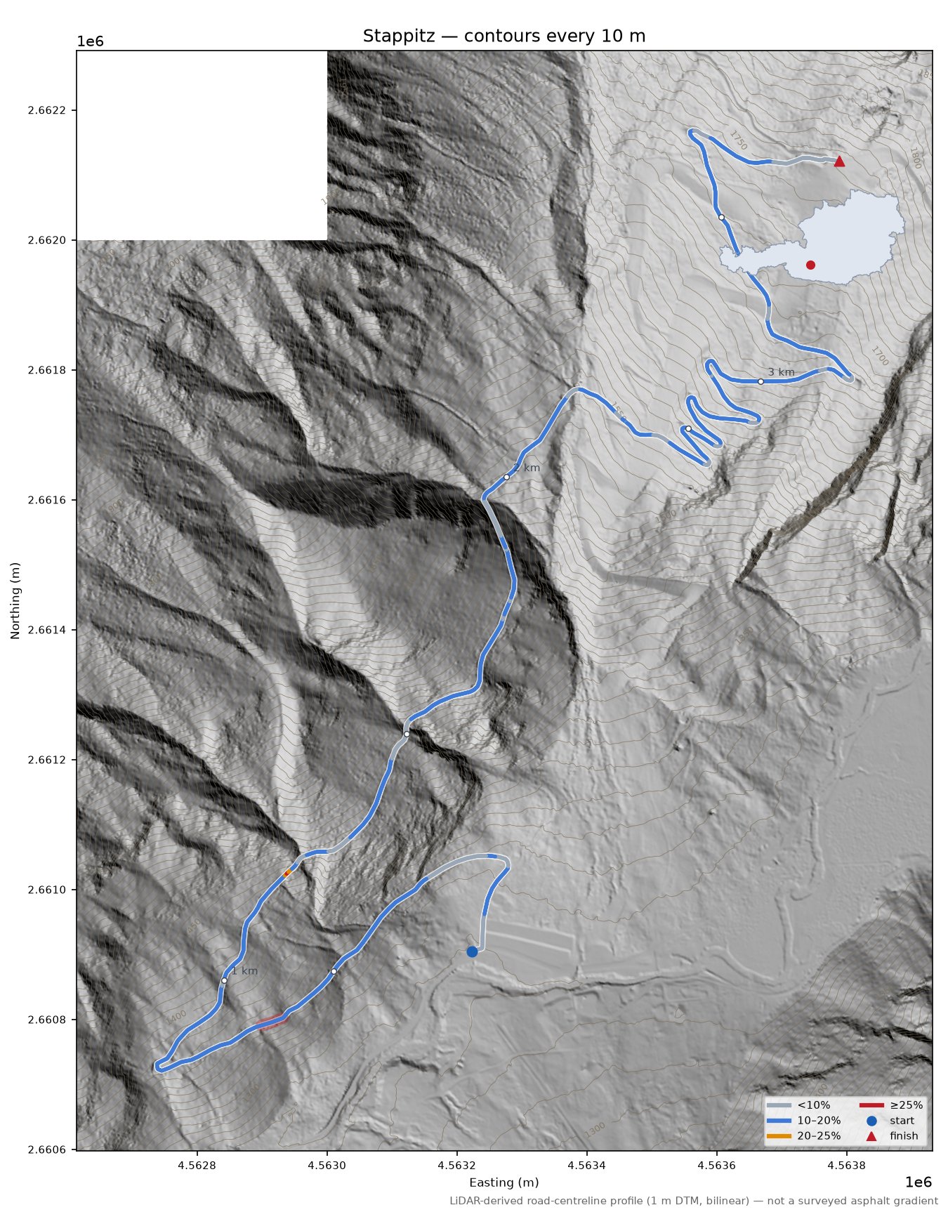 Stappitz LiDAR hillshade map with contours