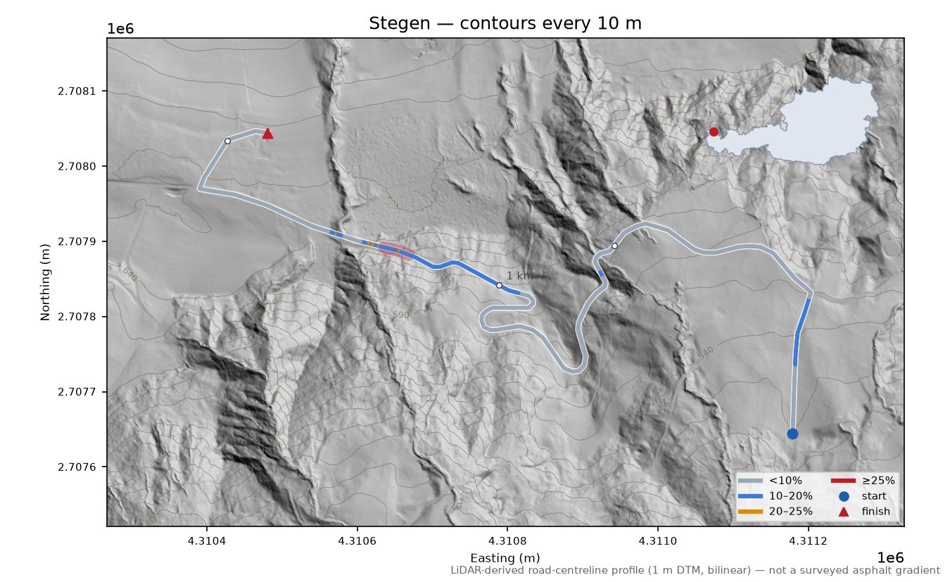 Stegen LiDAR hillshade map with contours