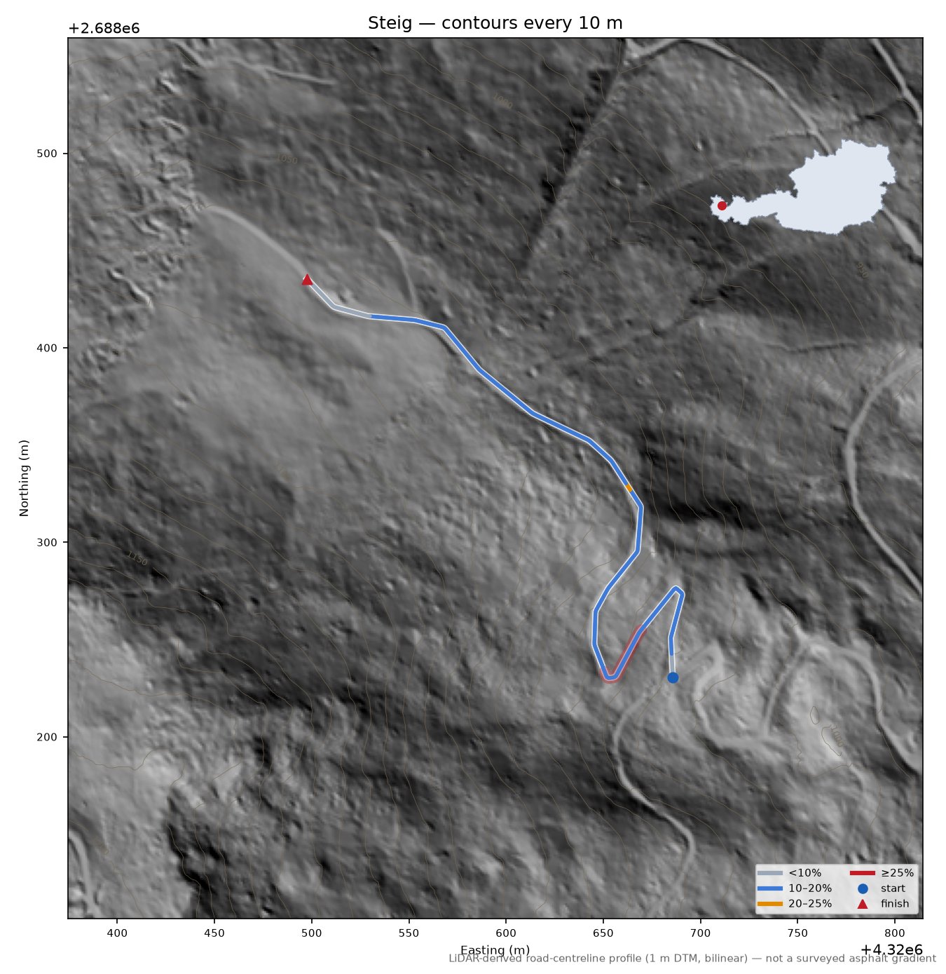 Steig LiDAR hillshade map with contours