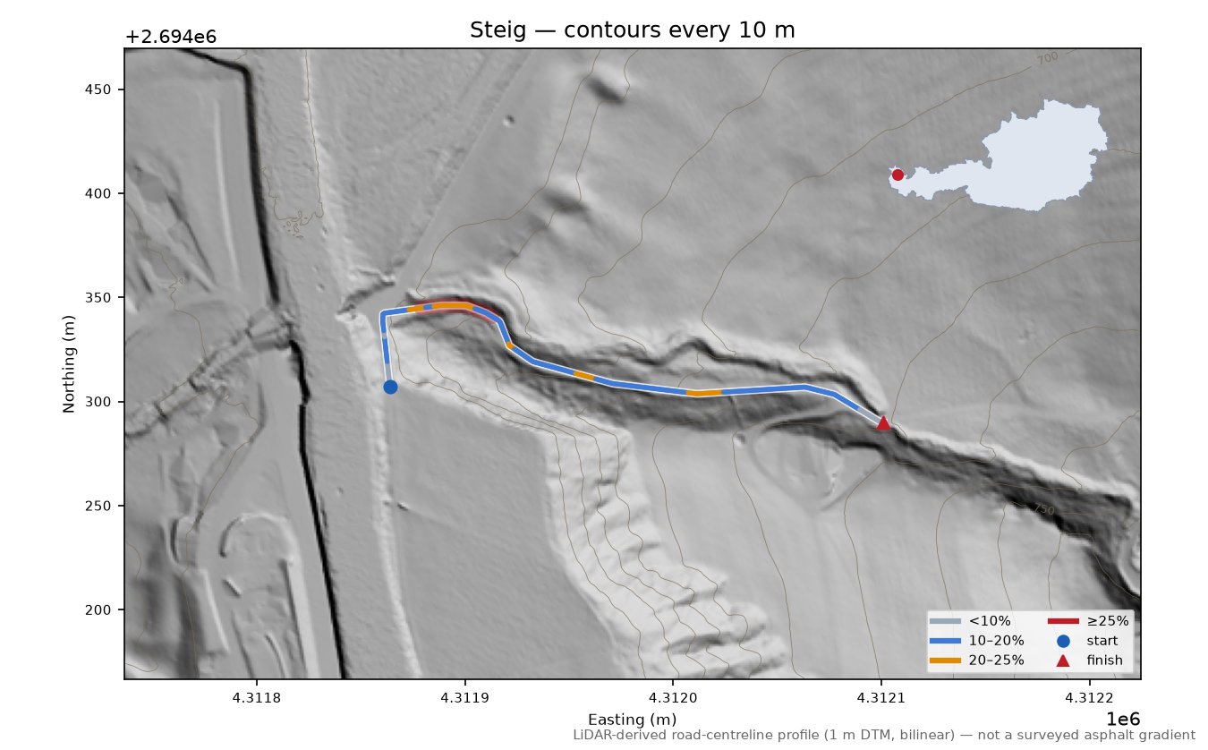 Steig LiDAR hillshade map with contours