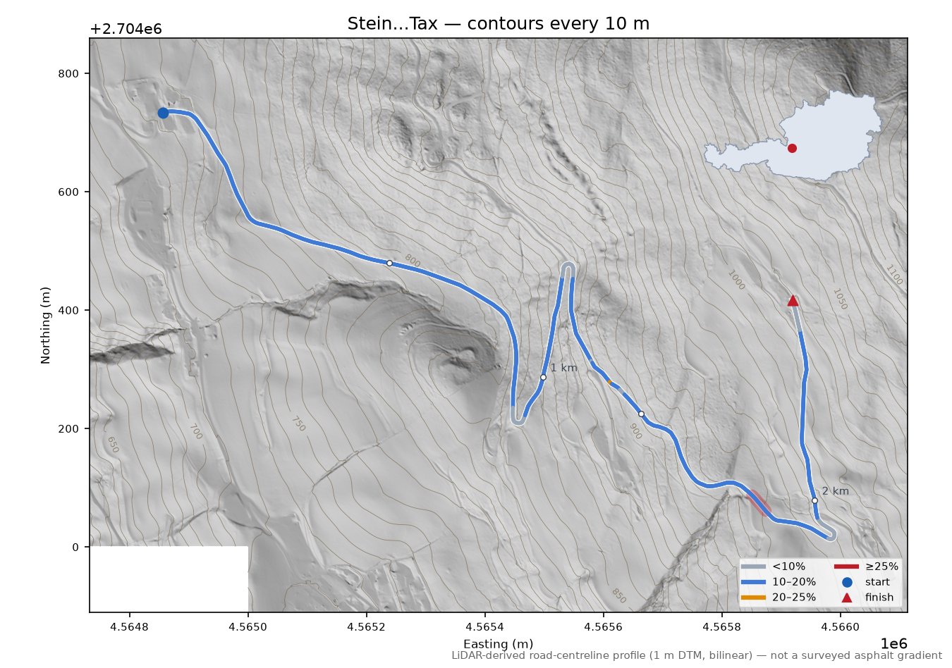 Stein...Tax LiDAR hillshade map with contours