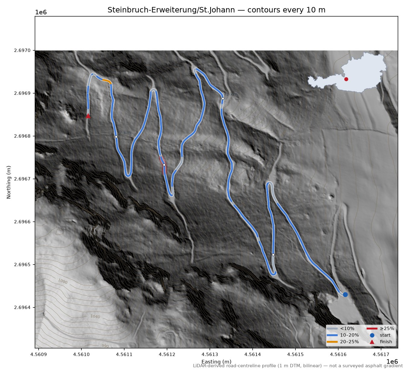 Steinbruch-Erweiterung/St.Johann LiDAR hillshade map with contours