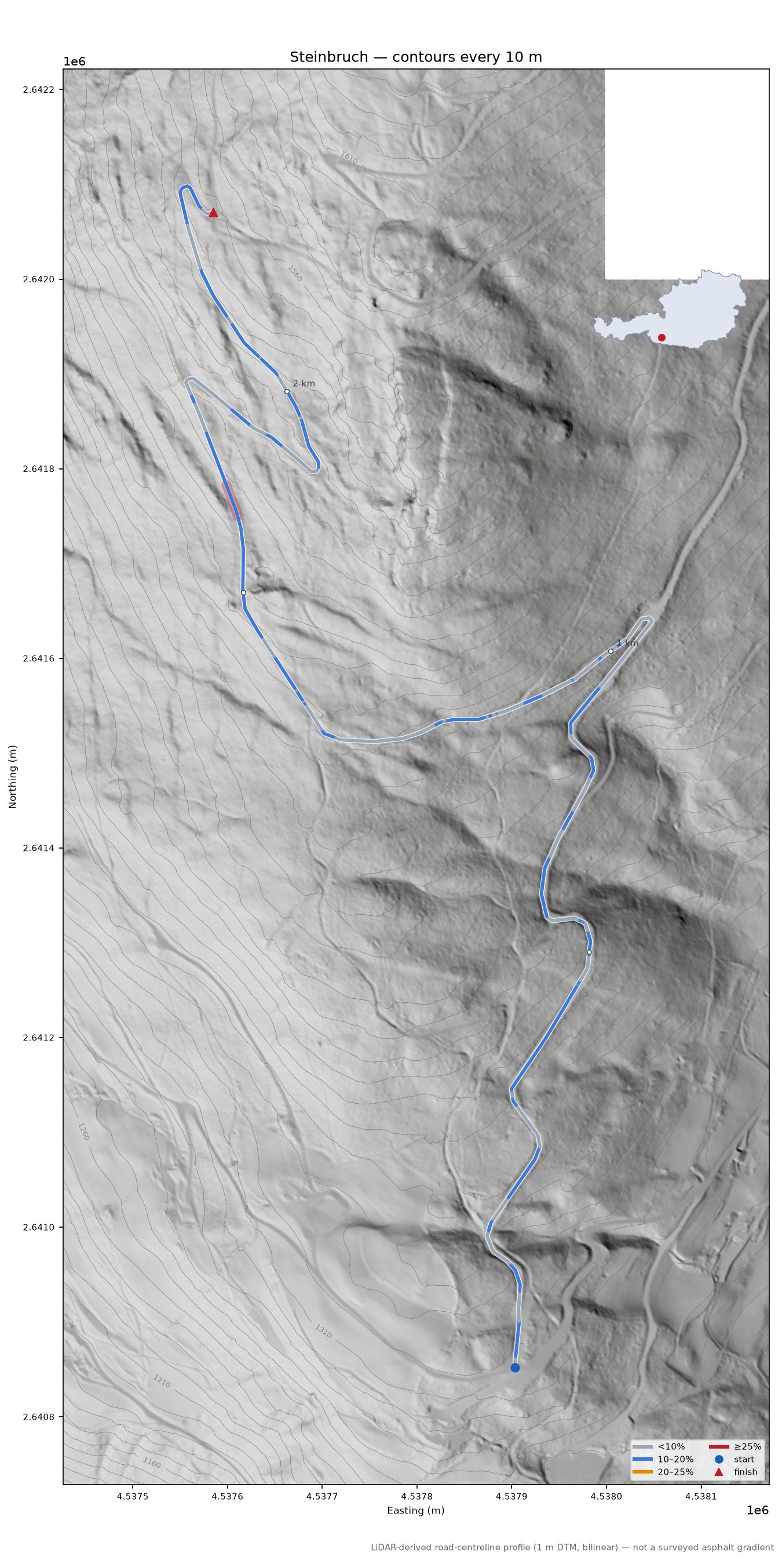 Steinbruch LiDAR hillshade map with contours