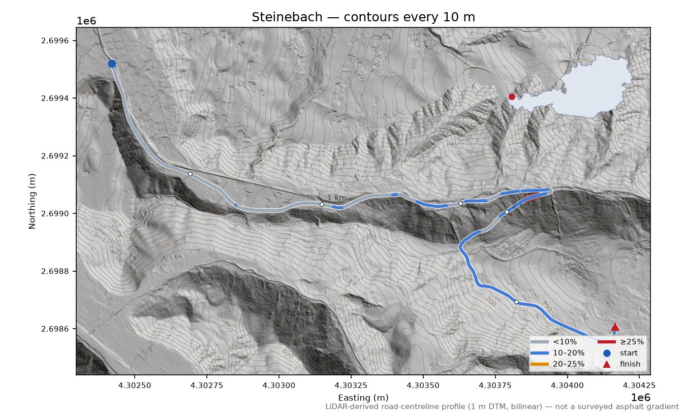 Steinebach LiDAR hillshade map with contours