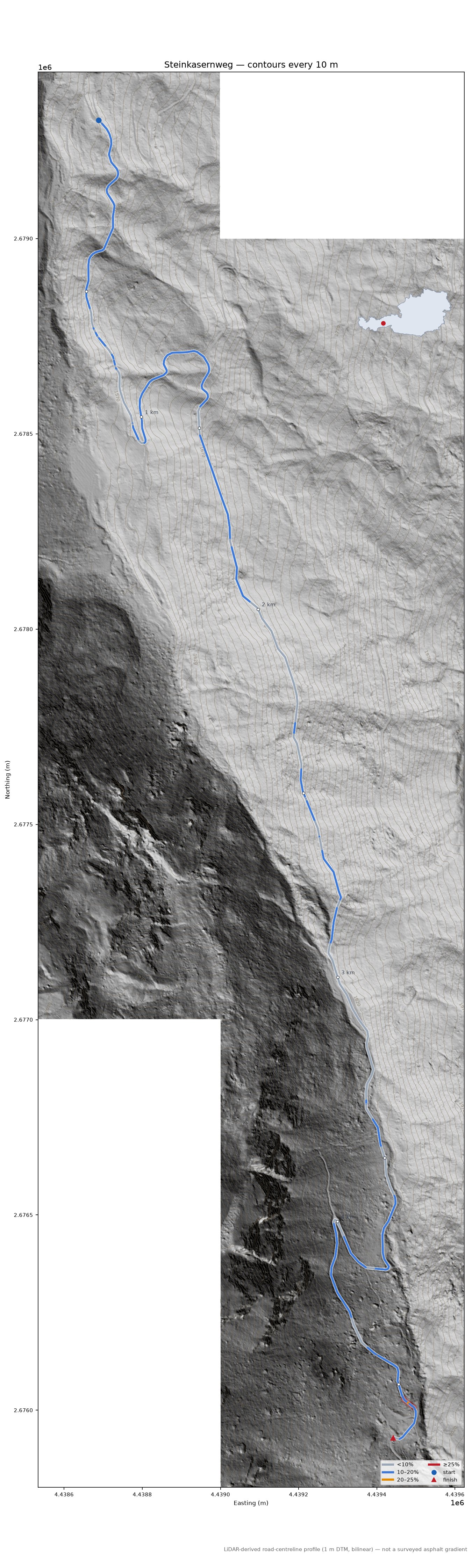 Steinkasernweg LiDAR hillshade map with contours