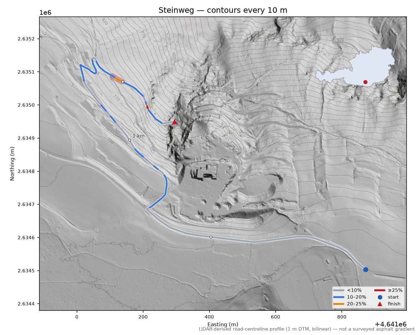 Steinweg LiDAR hillshade map with contours